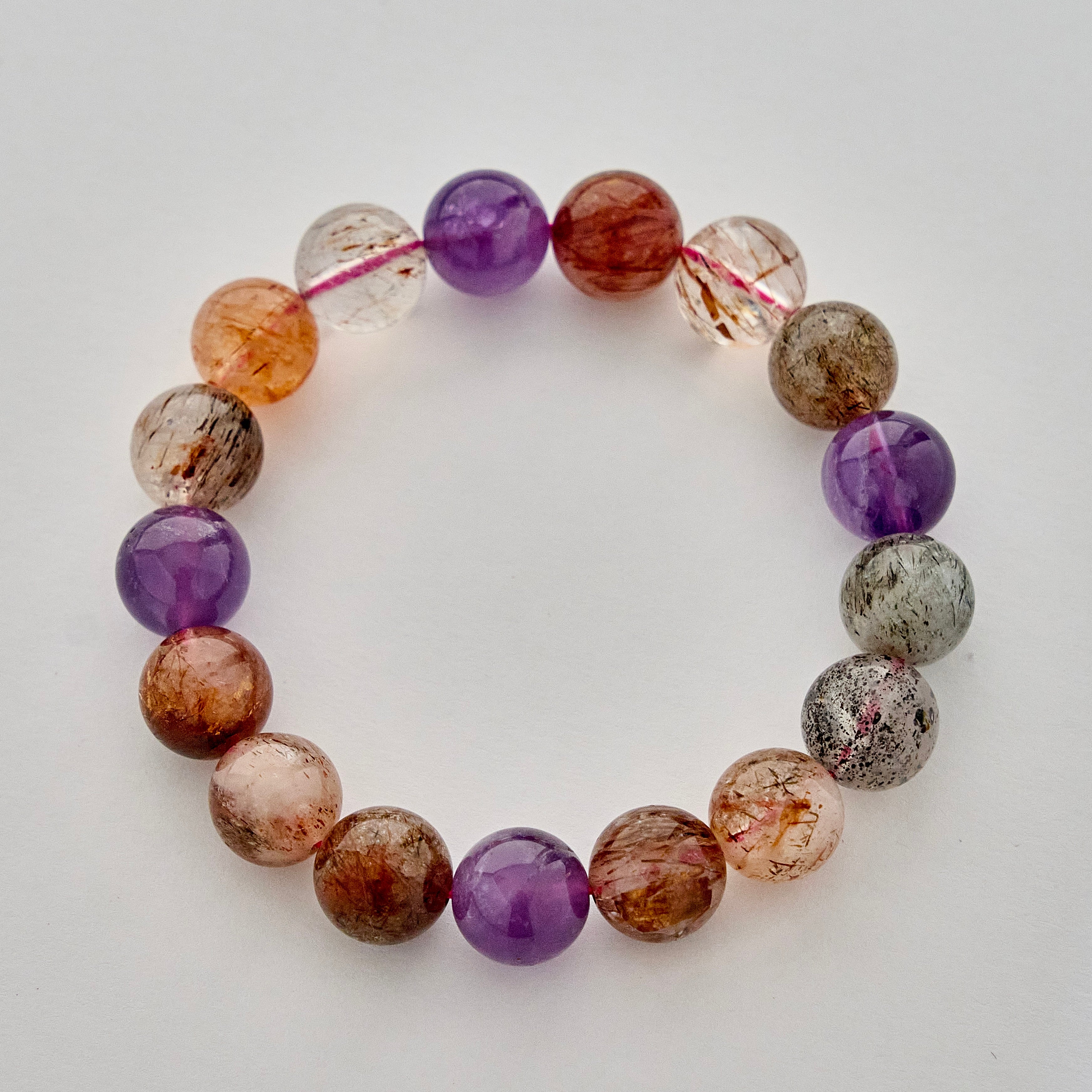 Crimson Violet – Amethyst & Rutilated Quartz Bracelet | Clarity · Vitality · Grounding