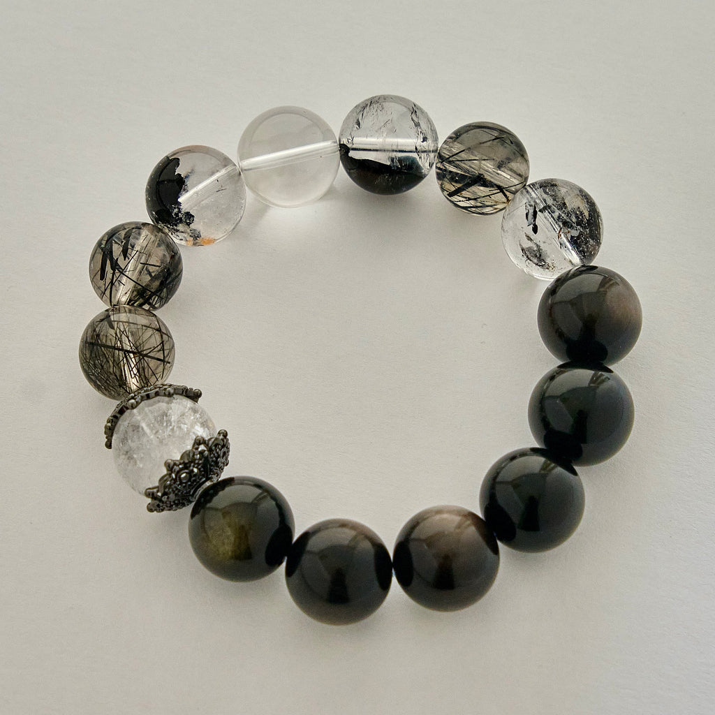 Shadow Lace – Black Rutilated Quartz, Clear Quartz & Obsidian Bracelet | Protection · Clarity · Grounding