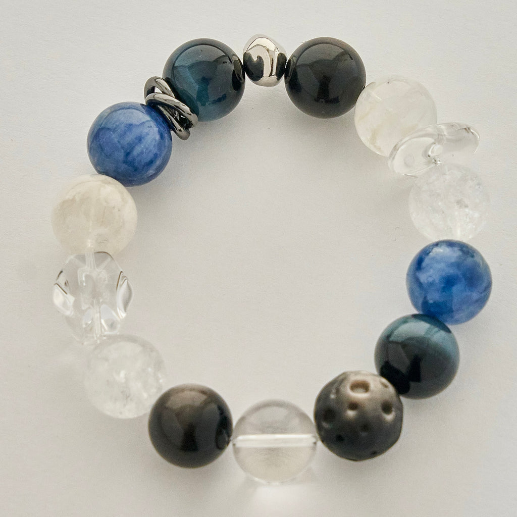Lunar Tide – Blue Sodalite, Clear Quartz & Obsidian Bracelet | Calm · Clarity · Protection