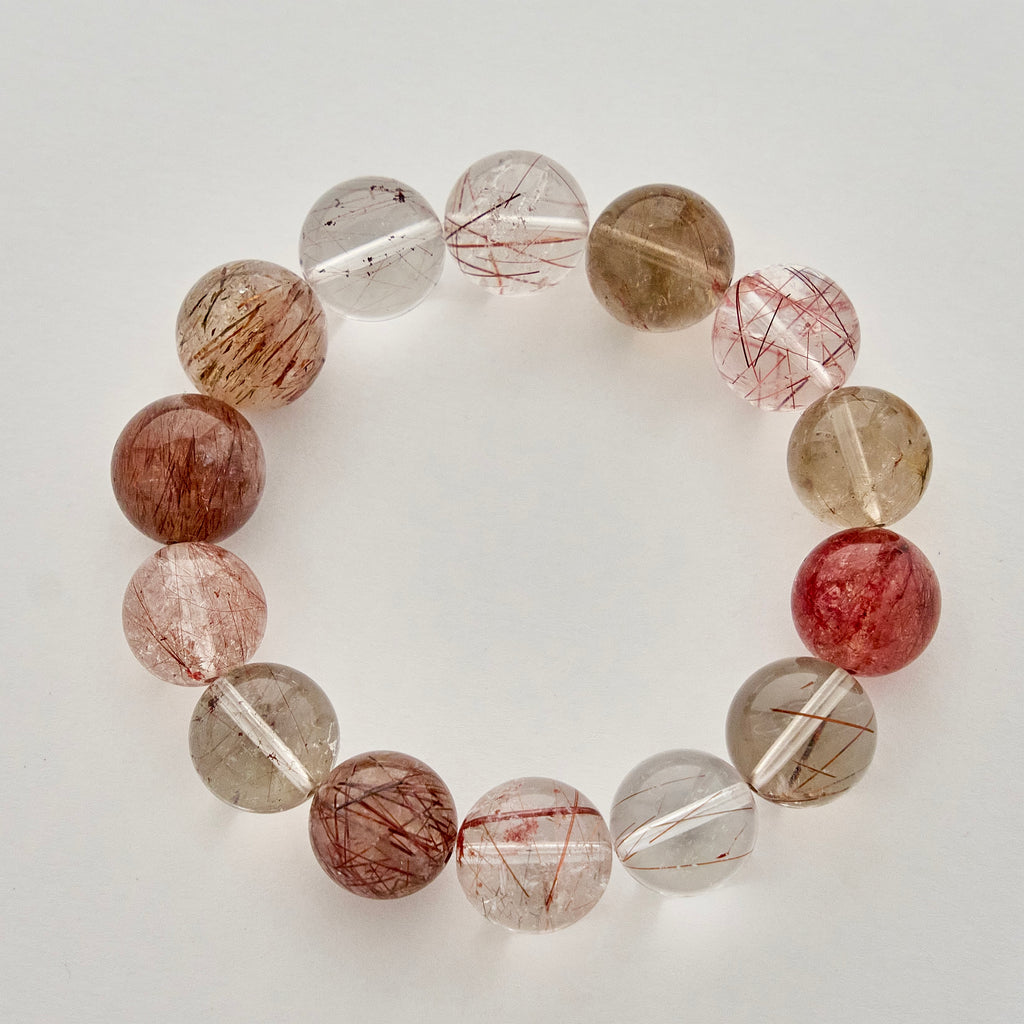 Persephone's Veil – Red Rutilated Quartz & Strawberry Quartz Bracelet | Abundance · Grounding · Vital Energy