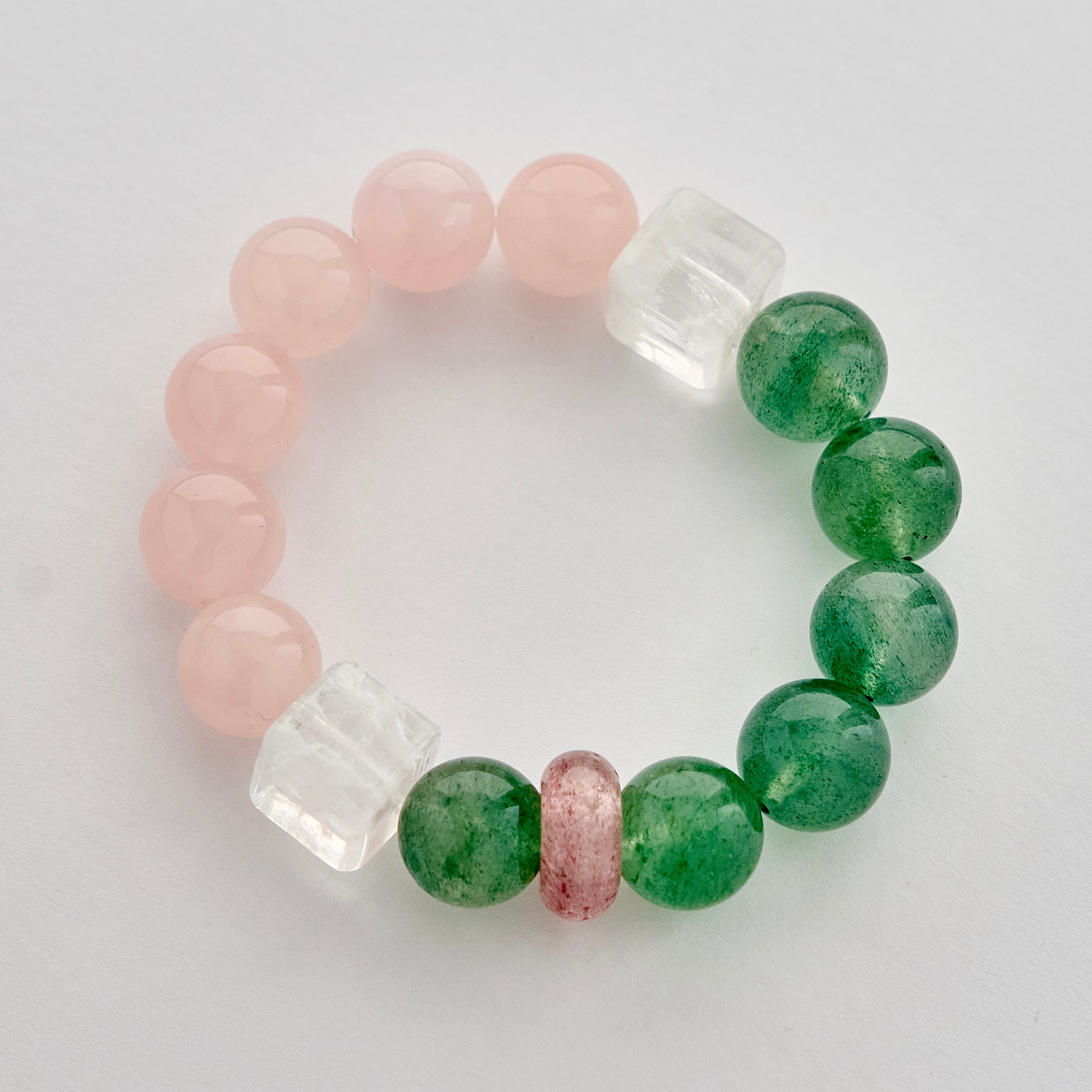 Verdant Rose – Green Strawberry Quartz & Rose Quartz Bracelet | Growth · Love · Heart Renewal