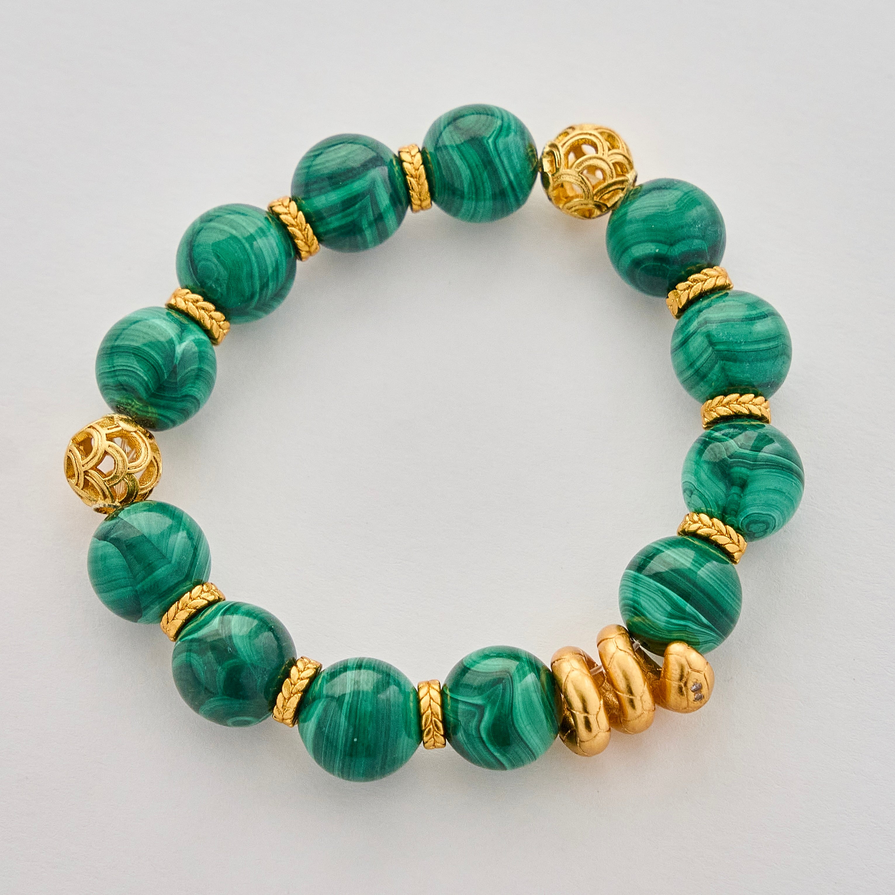Emerald Fortune – Malachite Bracelet with Gold Accents | Abundance · Grounding · Heart Protection