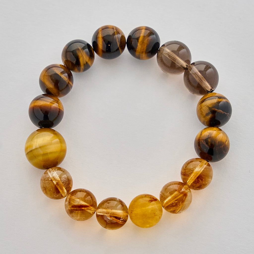 Golden Hearth – Tiger's Eye, Citrine & Smoky Quartz Bracelet | Confidence · Grounding · Warmth