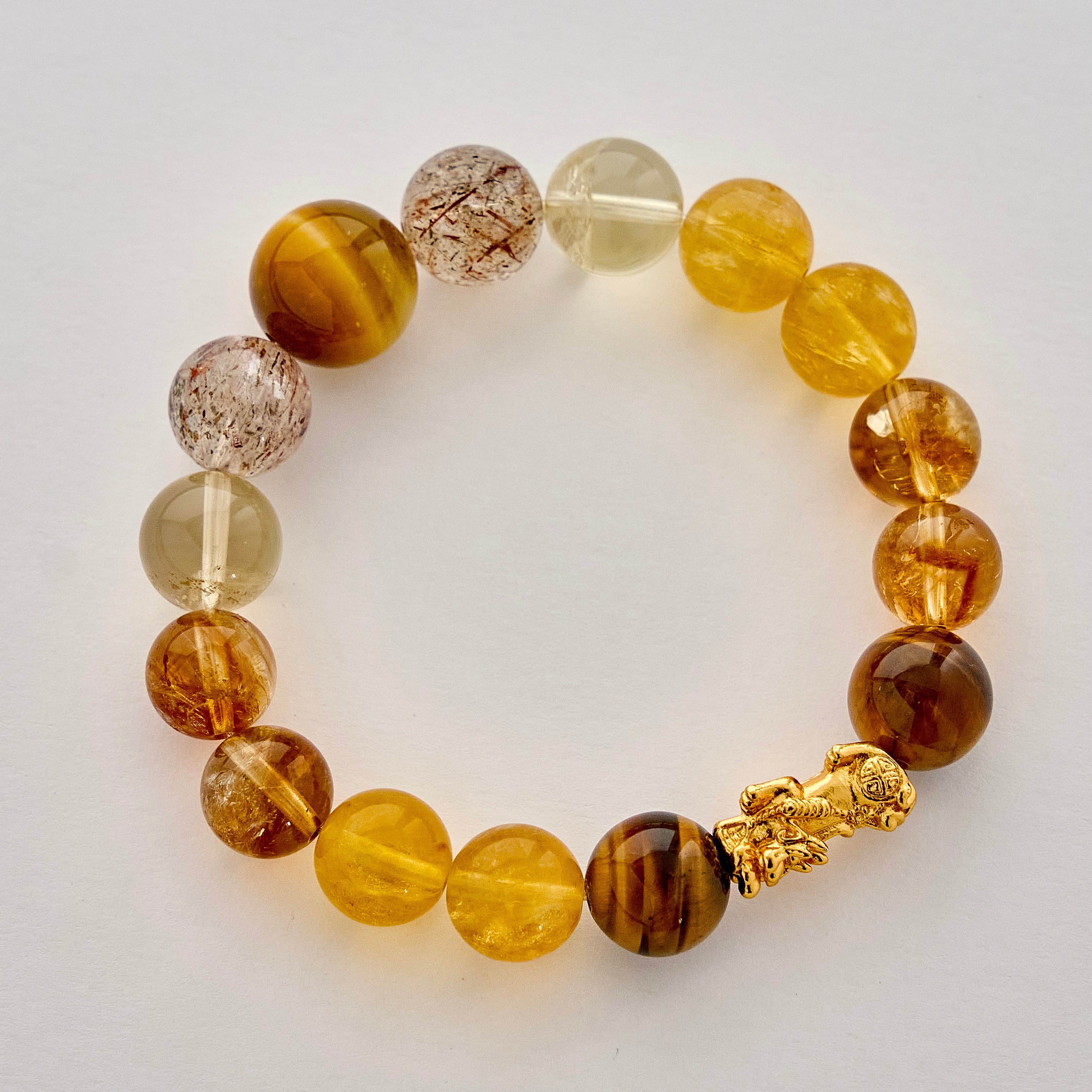 Prosperity Guardian – Tiger's Eye, Citrine & Rutilated Quartz Pixiu Bracelet | Abundance · Protection · Confidence