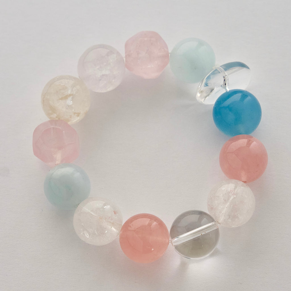 Cloud Reverie – Rose Quartz & Aquamarine Bracelet with Clear Quartz | Calm · Emotional Balance · Open-Hearted