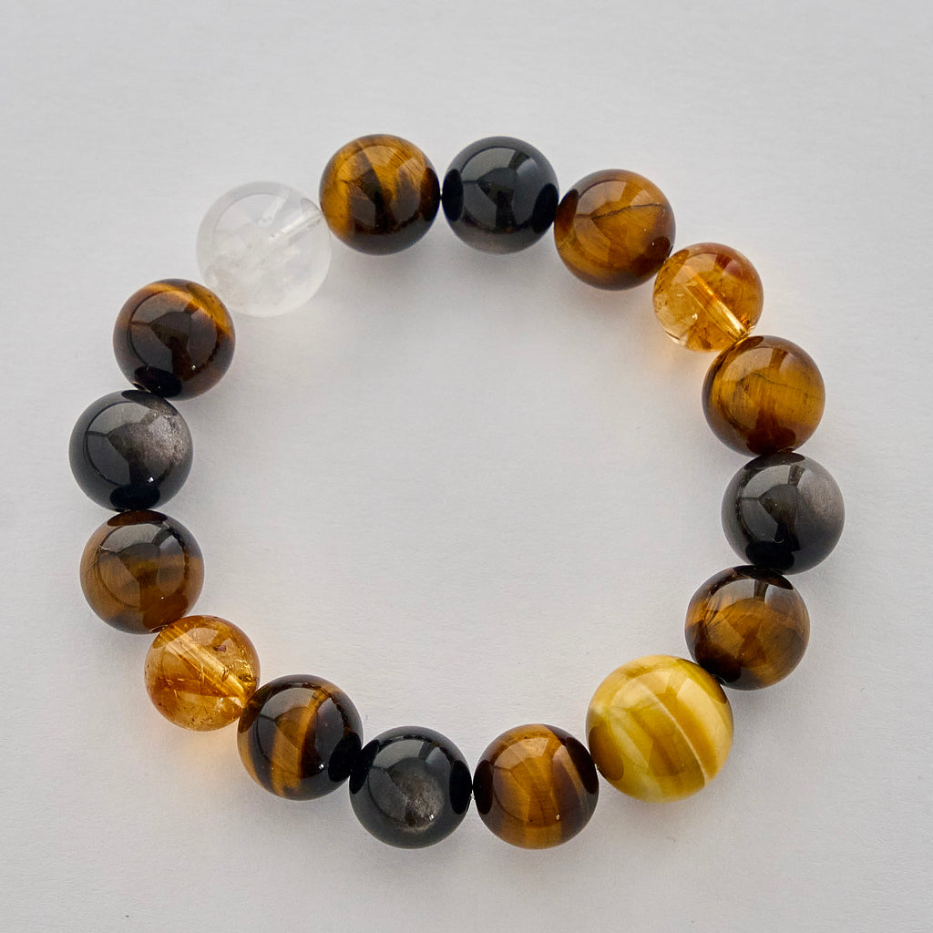 Golden Sentinel – Tiger's Eye, Golden Obsidian & Clear Quartz Bracelet | Protection · Confidence · Clarity