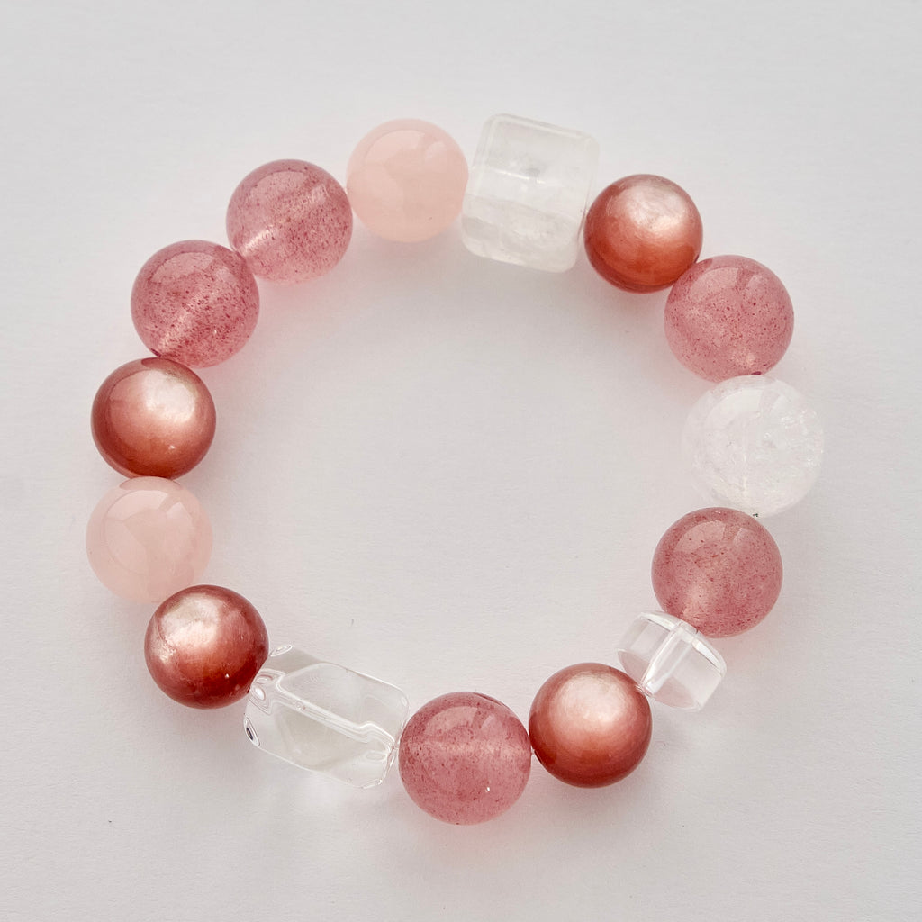 Aphrodite's Bloom – Strawberry Quartz, Rose Quartz & Pink Koi Quartz Bracelet | Self-Love · Heart Healing · Romance