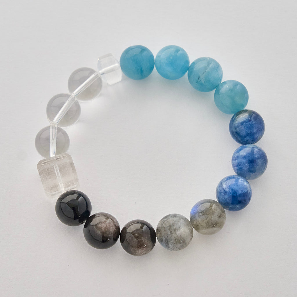 Blue Shield – Aquamarine, Labradorite & Obsidian Bracelet | Clarity · Protection · Communication