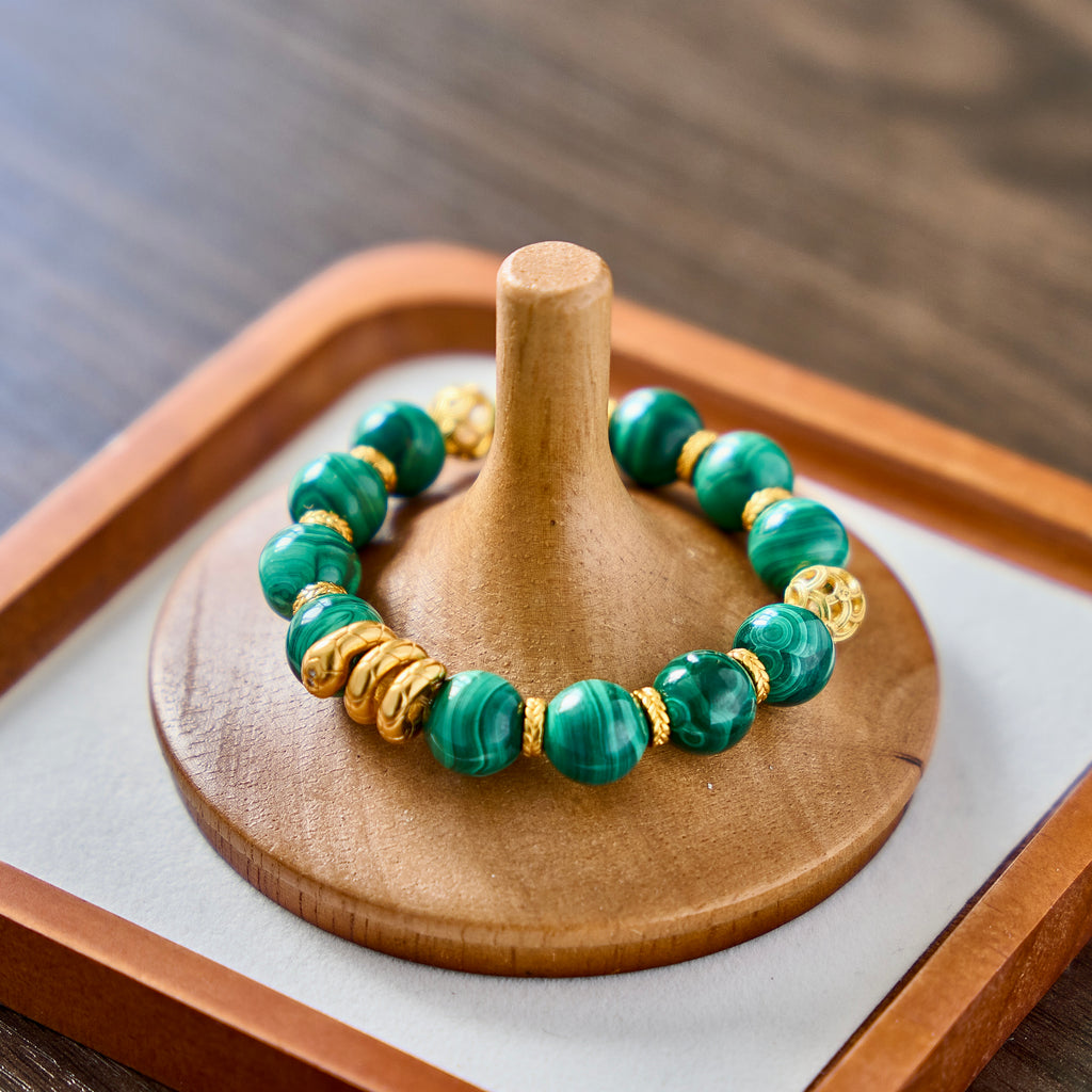 Emerald Fortune – Malachite Bracelet with Gold Accents | Abundance · Grounding · Heart Protection