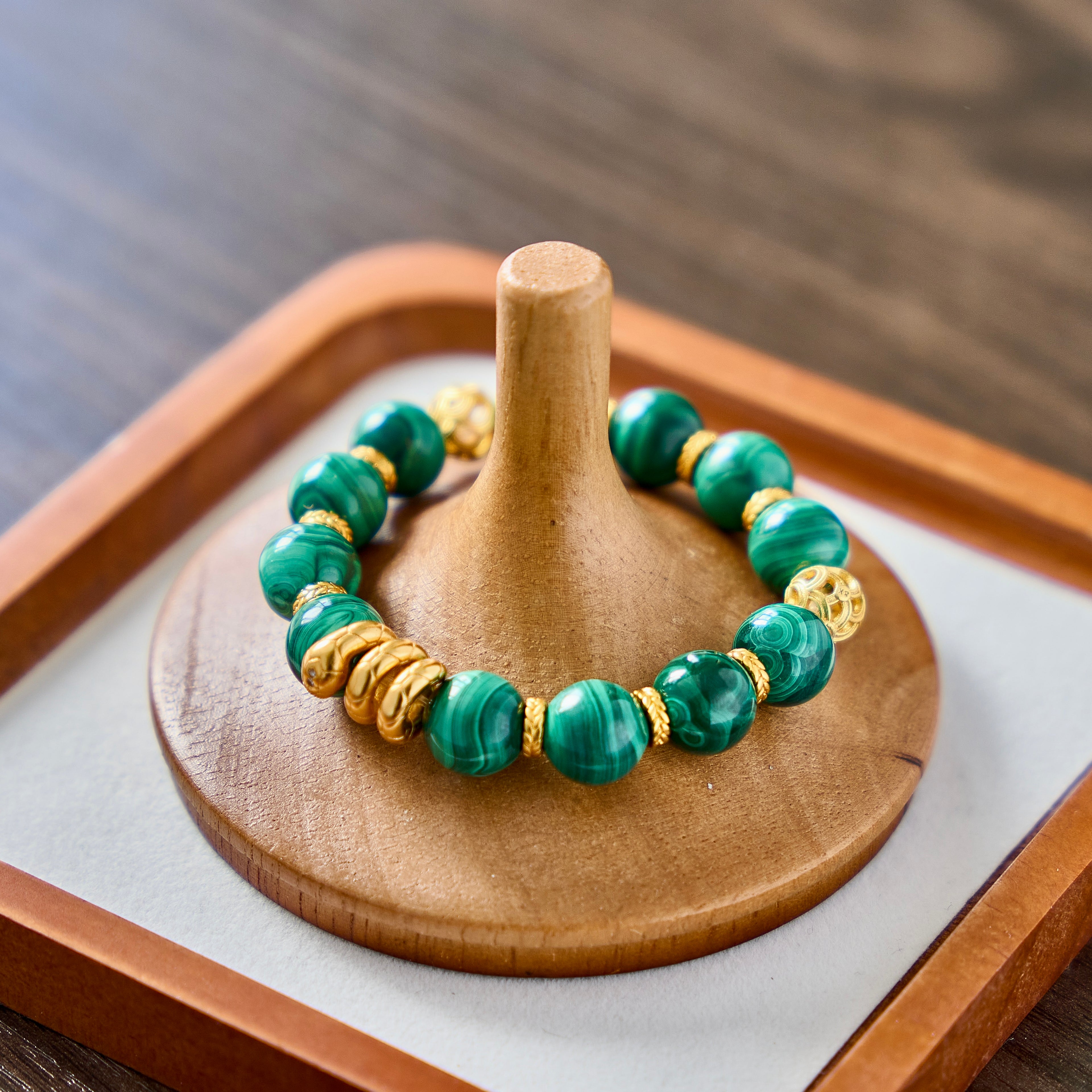 Emerald Fortune – Malachite Bracelet with Gold Accents | Abundance · Grounding · Heart Protection