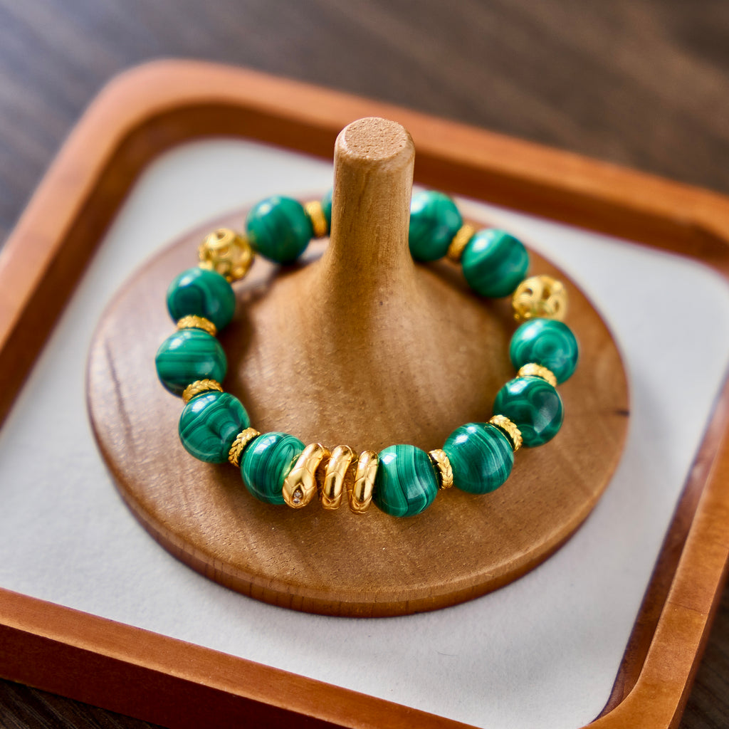 Emerald Fortune – Malachite Bracelet with Gold Accents | Abundance · Grounding · Heart Protection