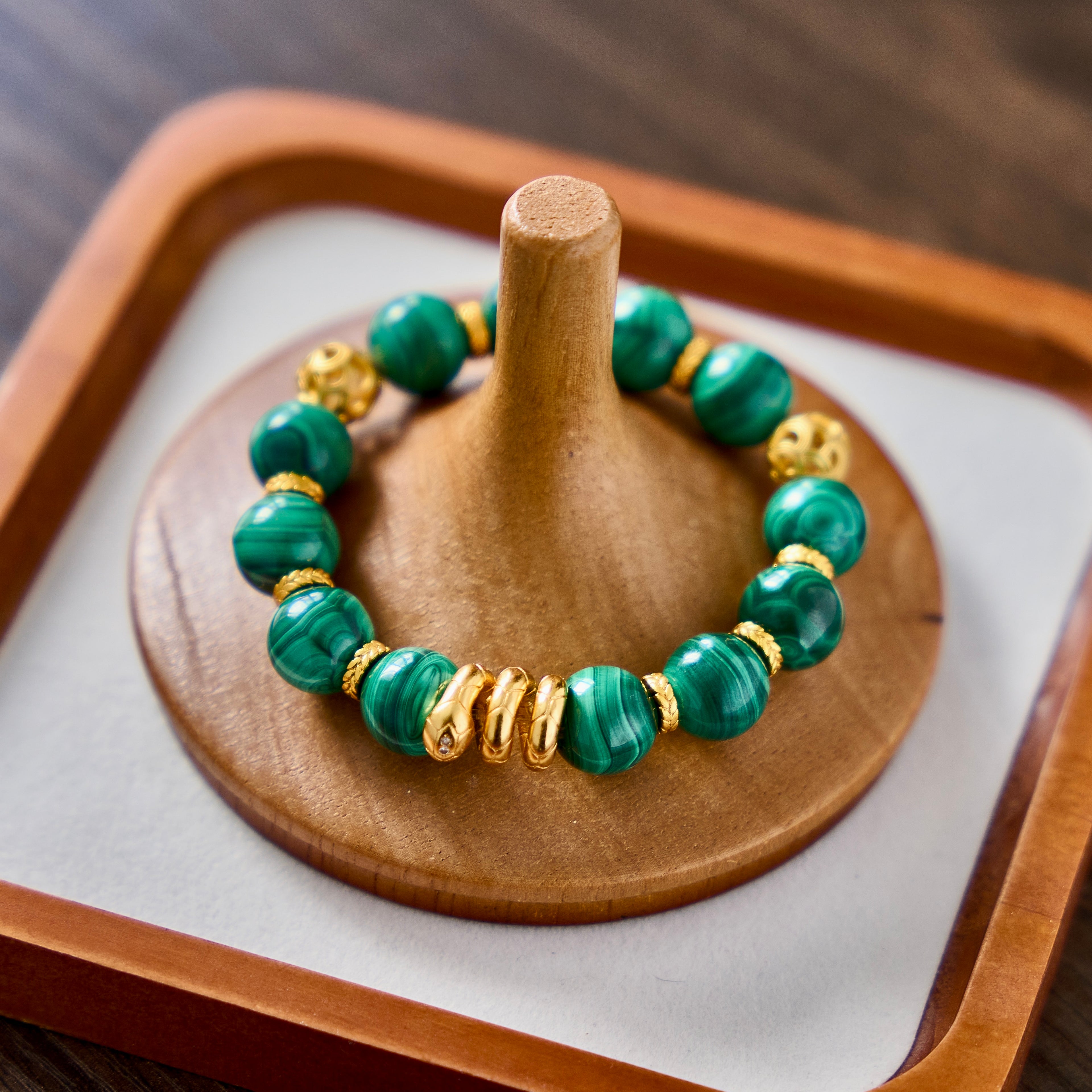 Emerald Fortune – Malachite Bracelet with Gold Accents | Abundance · Grounding · Heart Protection
