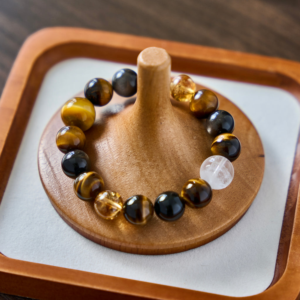 Golden Sentinel – Tiger's Eye, Golden Obsidian & Clear Quartz Bracelet | Protection · Confidence · Clarity