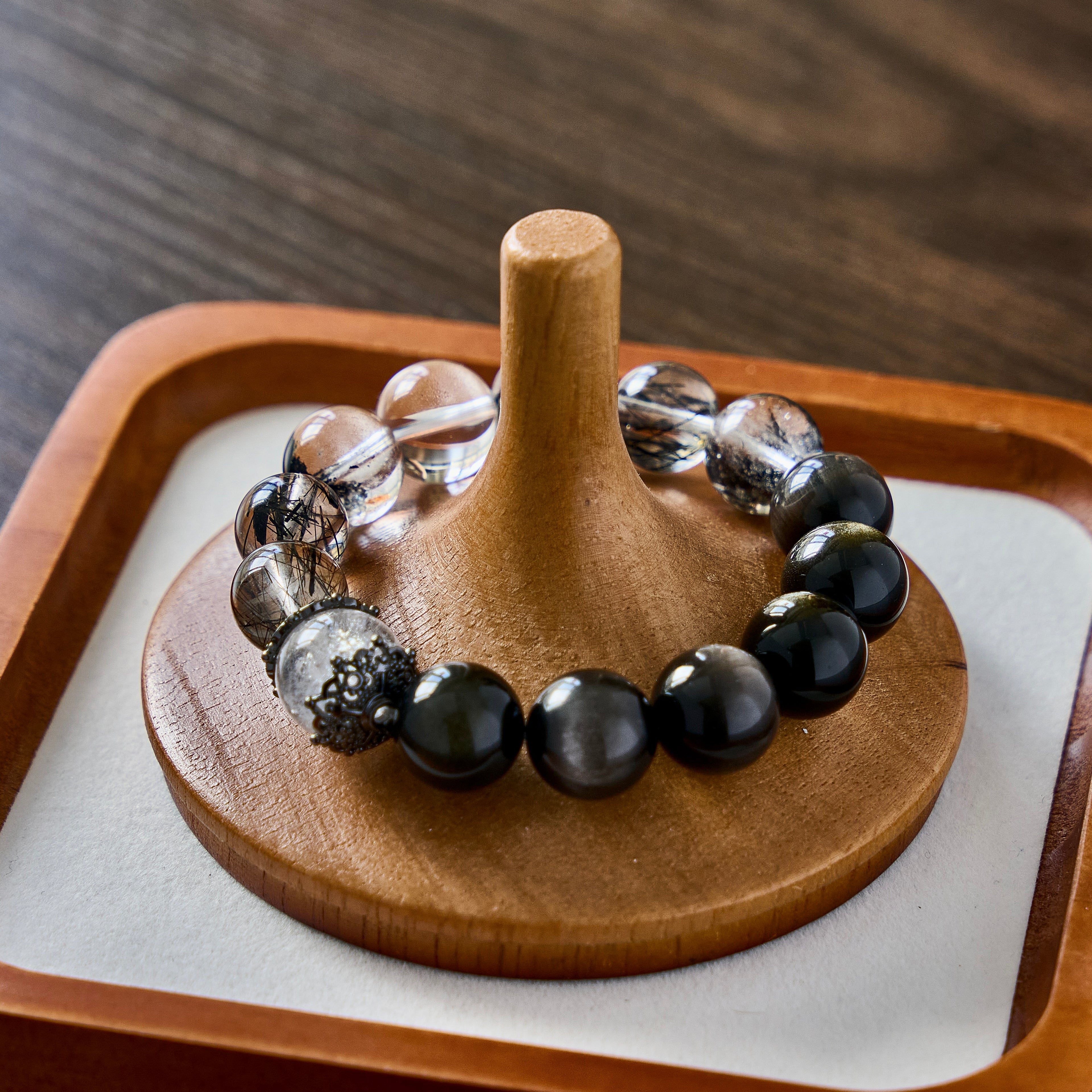 Shadow Lace – Black Rutilated Quartz, Clear Quartz & Obsidian Bracelet | Protection · Clarity · Grounding