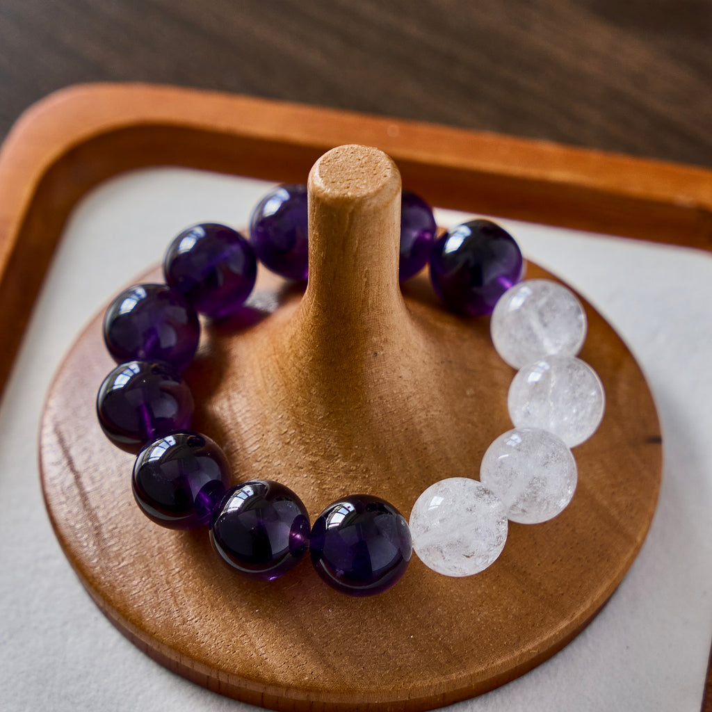 Lunar Violet – Amethyst & Clear Quartz Crystal Bracelet | Calm · Clarity · Intuition