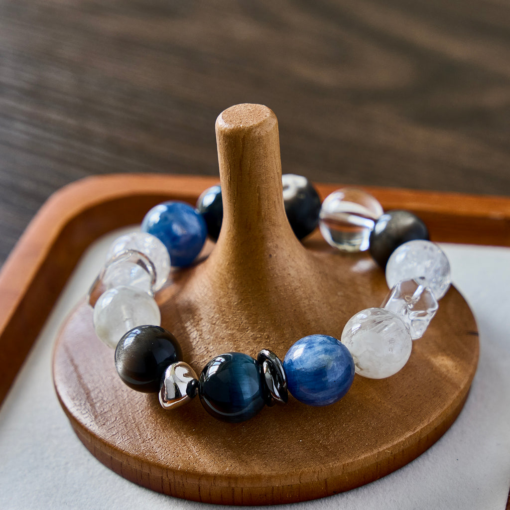 Lunar Tide – Blue Sodalite, Clear Quartz & Obsidian Bracelet | Calm · Clarity · Protection