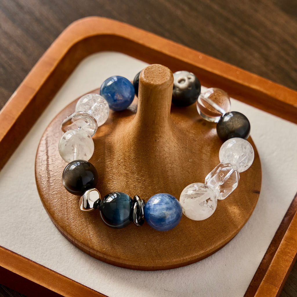 Lunar Tide – Blue Sodalite, Clear Quartz & Obsidian Bracelet | Calm · Clarity · Protection