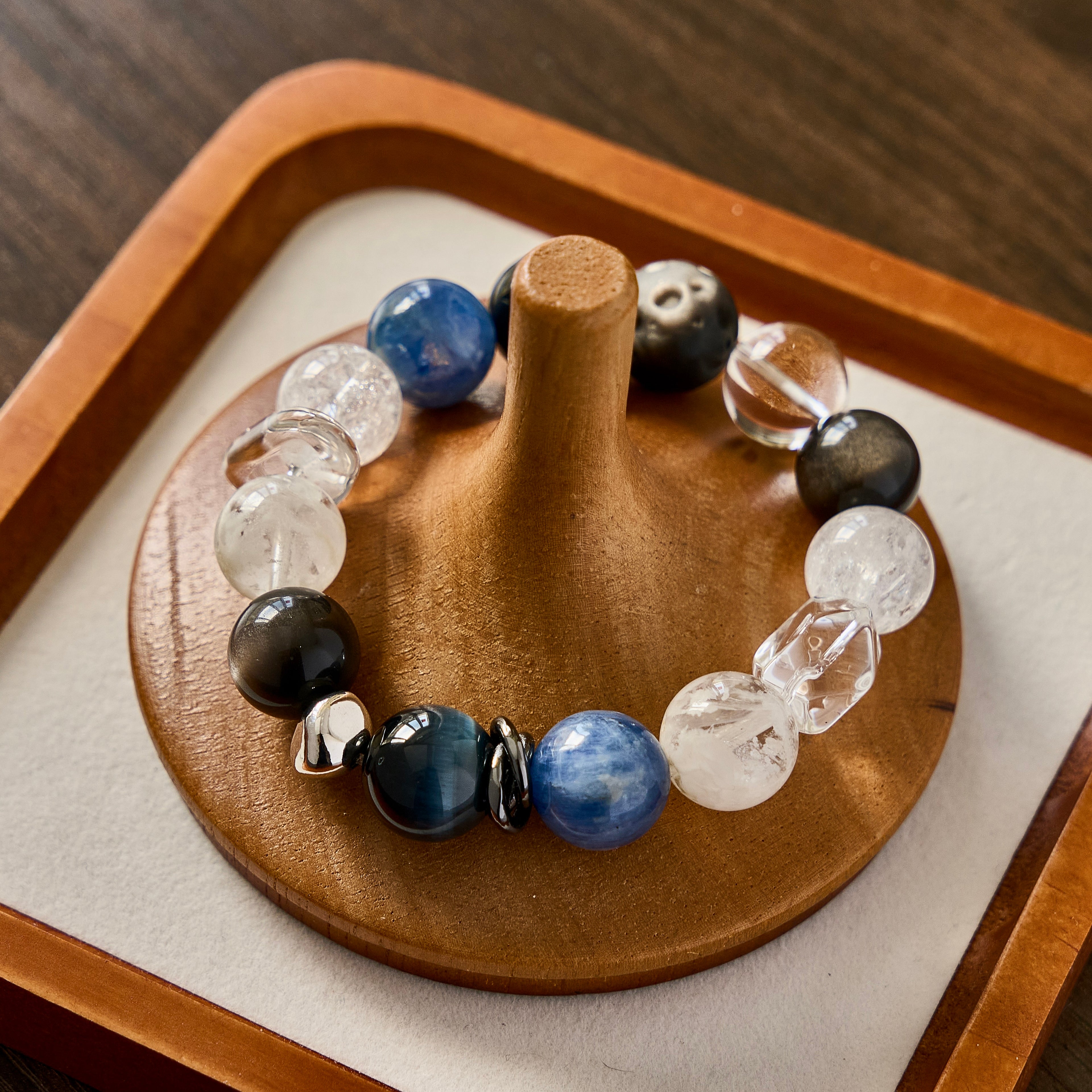 Lunar Tide – Blue Sodalite, Clear Quartz & Obsidian Bracelet | Calm · Clarity · Protection