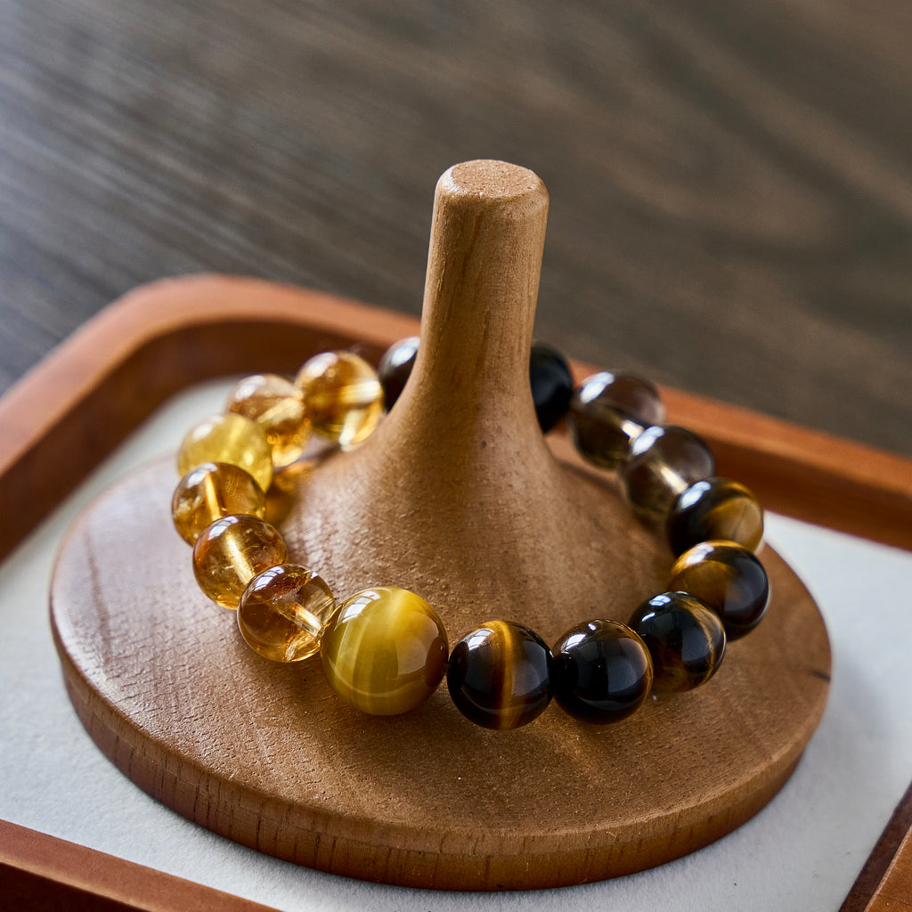 Golden Hearth – Tiger's Eye, Citrine & Smoky Quartz Bracelet | Confidence · Grounding · Warmth