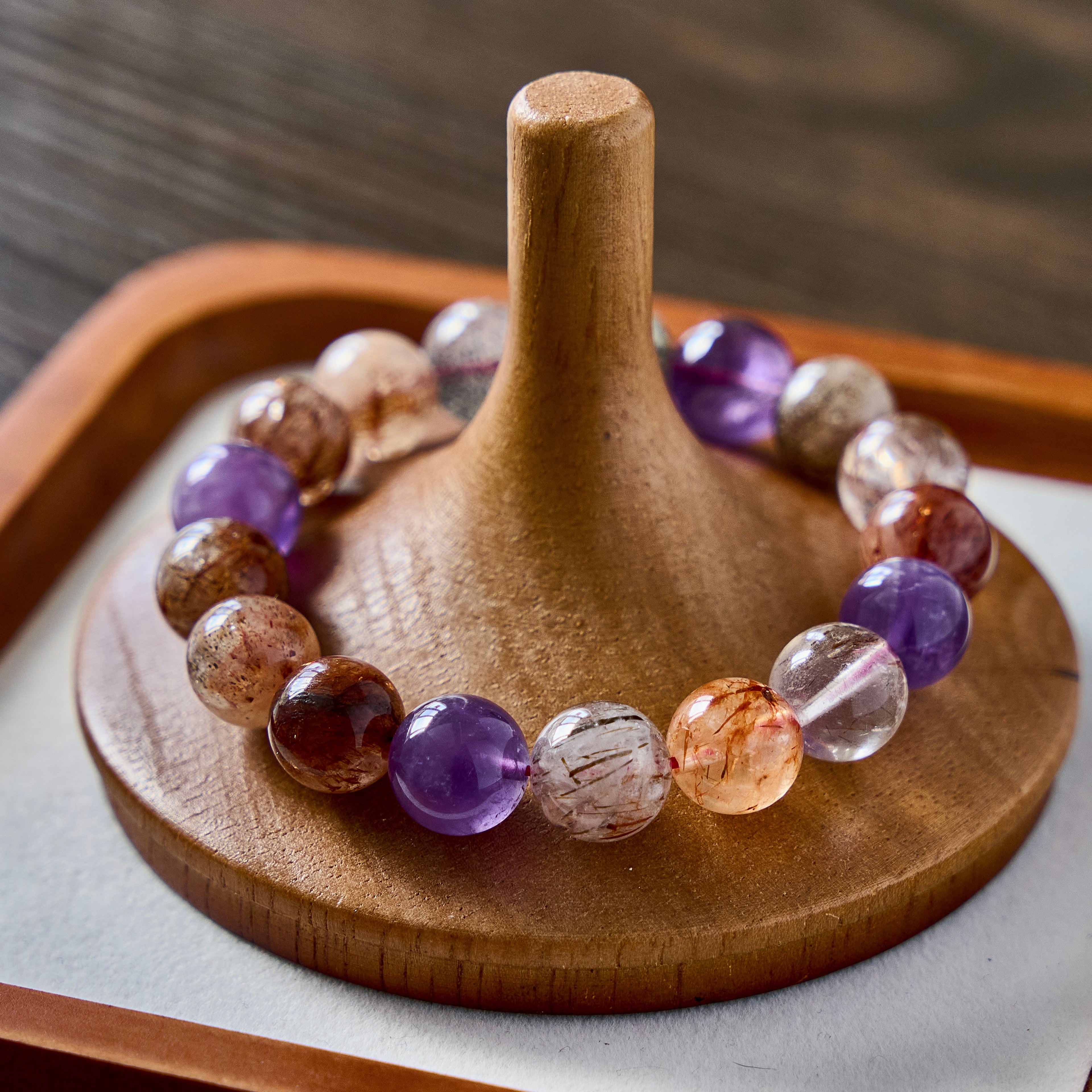 Crimson Violet – Amethyst & Rutilated Quartz Bracelet | Clarity · Vitality · Grounding