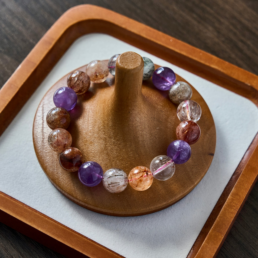 Crimson Violet – Amethyst & Rutilated Quartz Bracelet | Clarity · Vitality · Grounding
