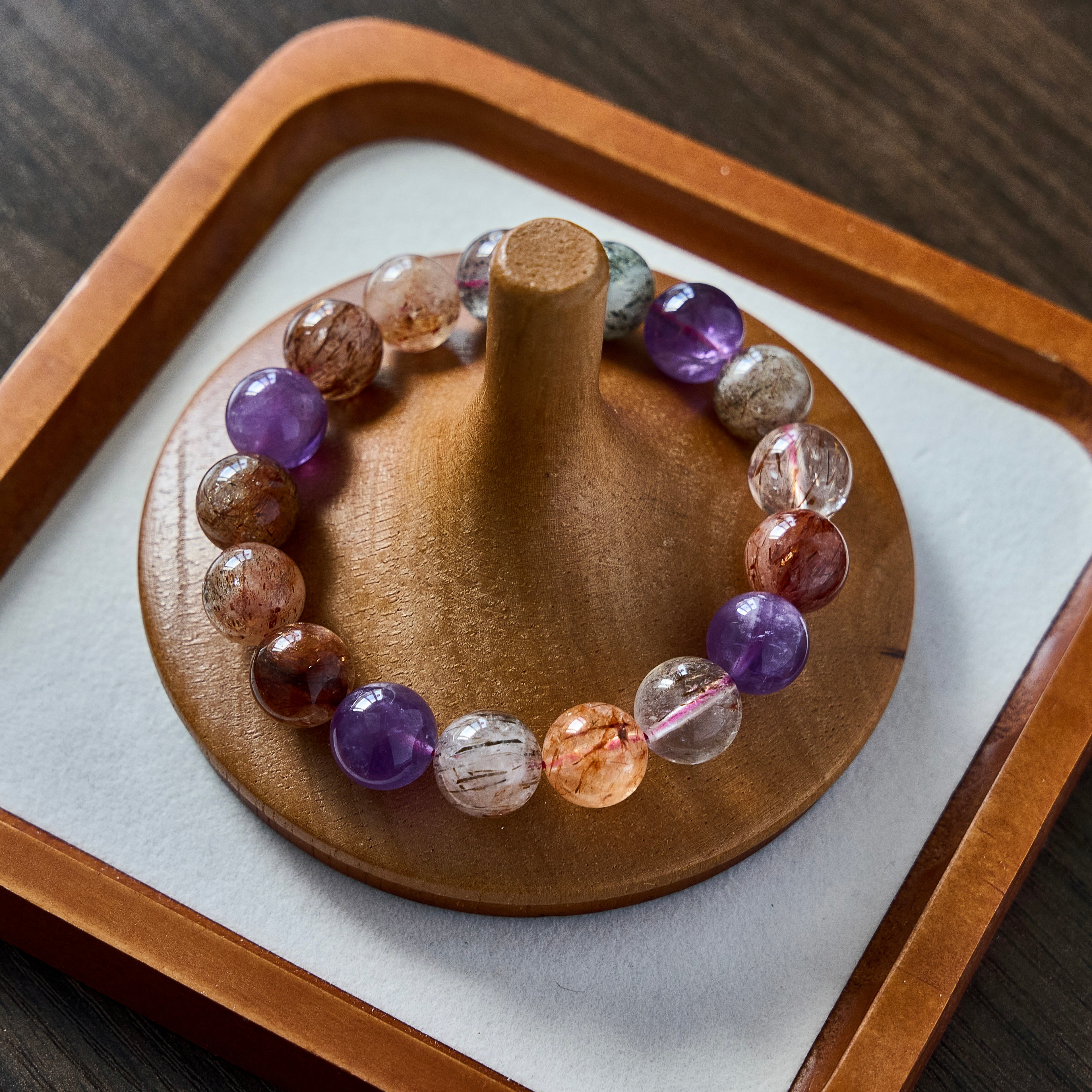 Crimson Violet – Amethyst & Rutilated Quartz Bracelet | Clarity · Vitality · Grounding