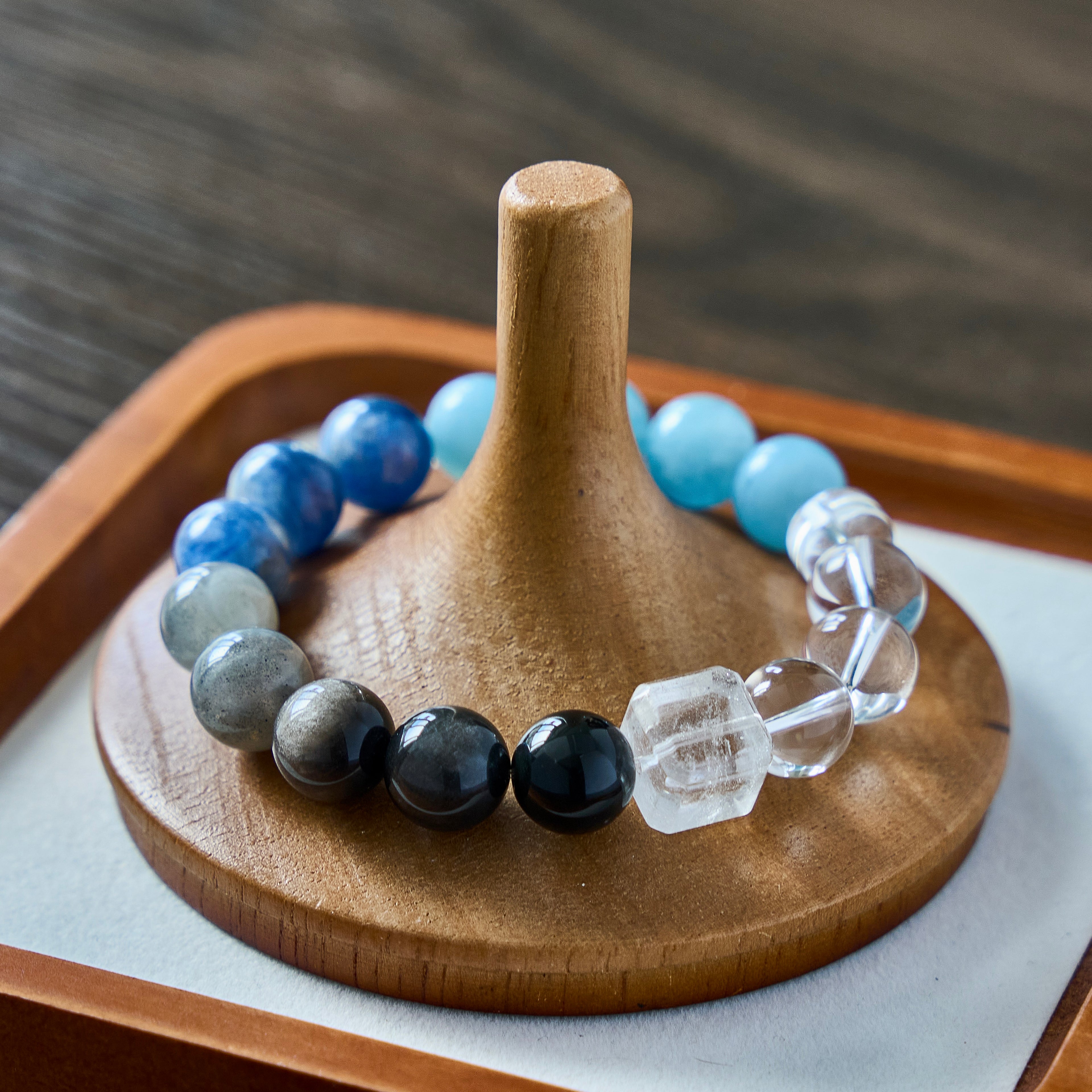 Blue Shield – Aquamarine, Labradorite & Obsidian Bracelet | Clarity · Protection · Communication