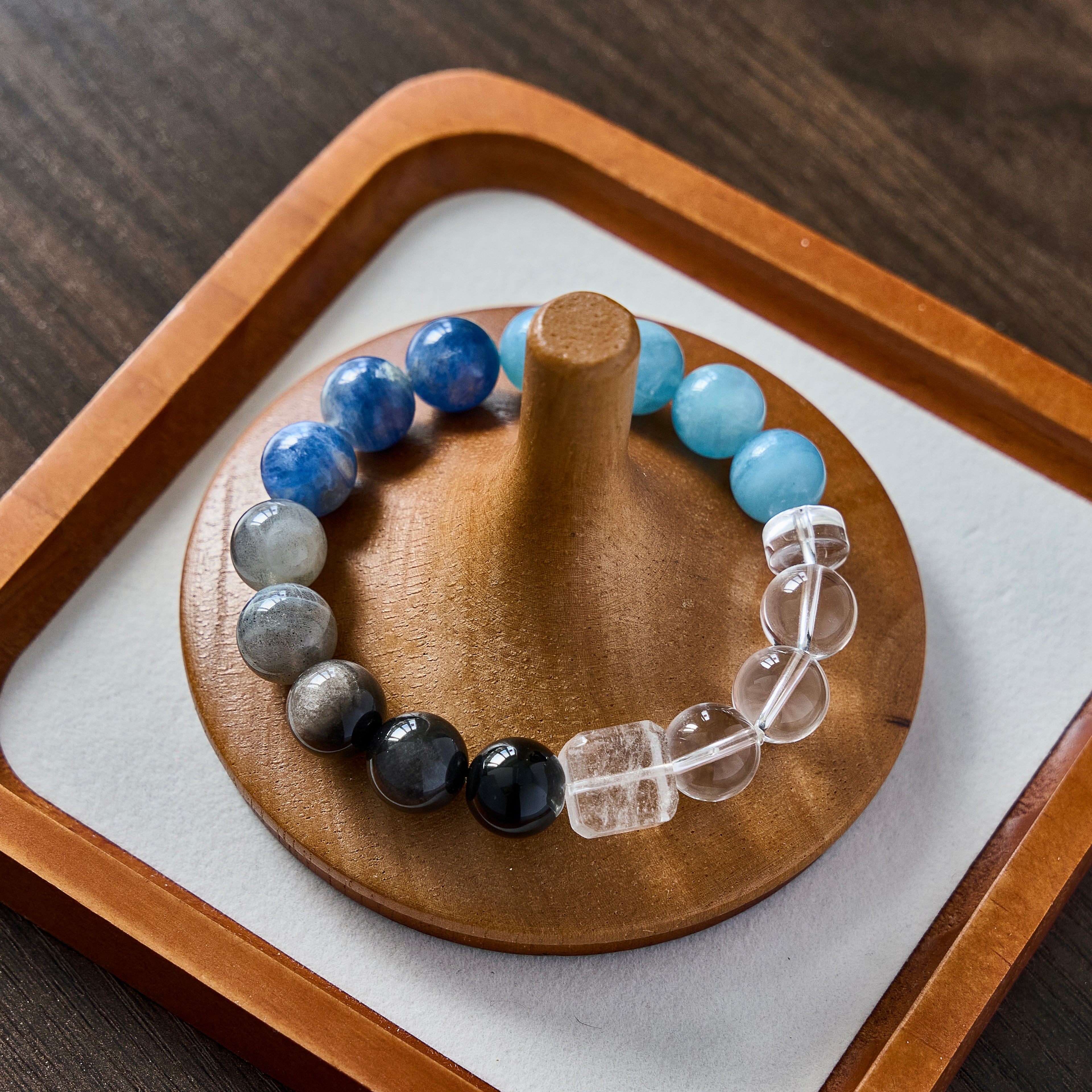 Blue Shield – Aquamarine, Labradorite & Obsidian Bracelet | Clarity · Protection · Communication