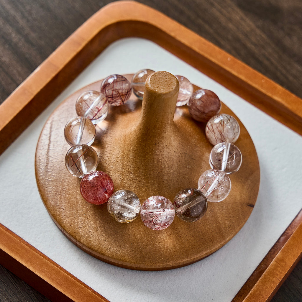 Persephone's Veil – Red Rutilated Quartz & Strawberry Quartz Bracelet | Abundance · Grounding · Vital Energy