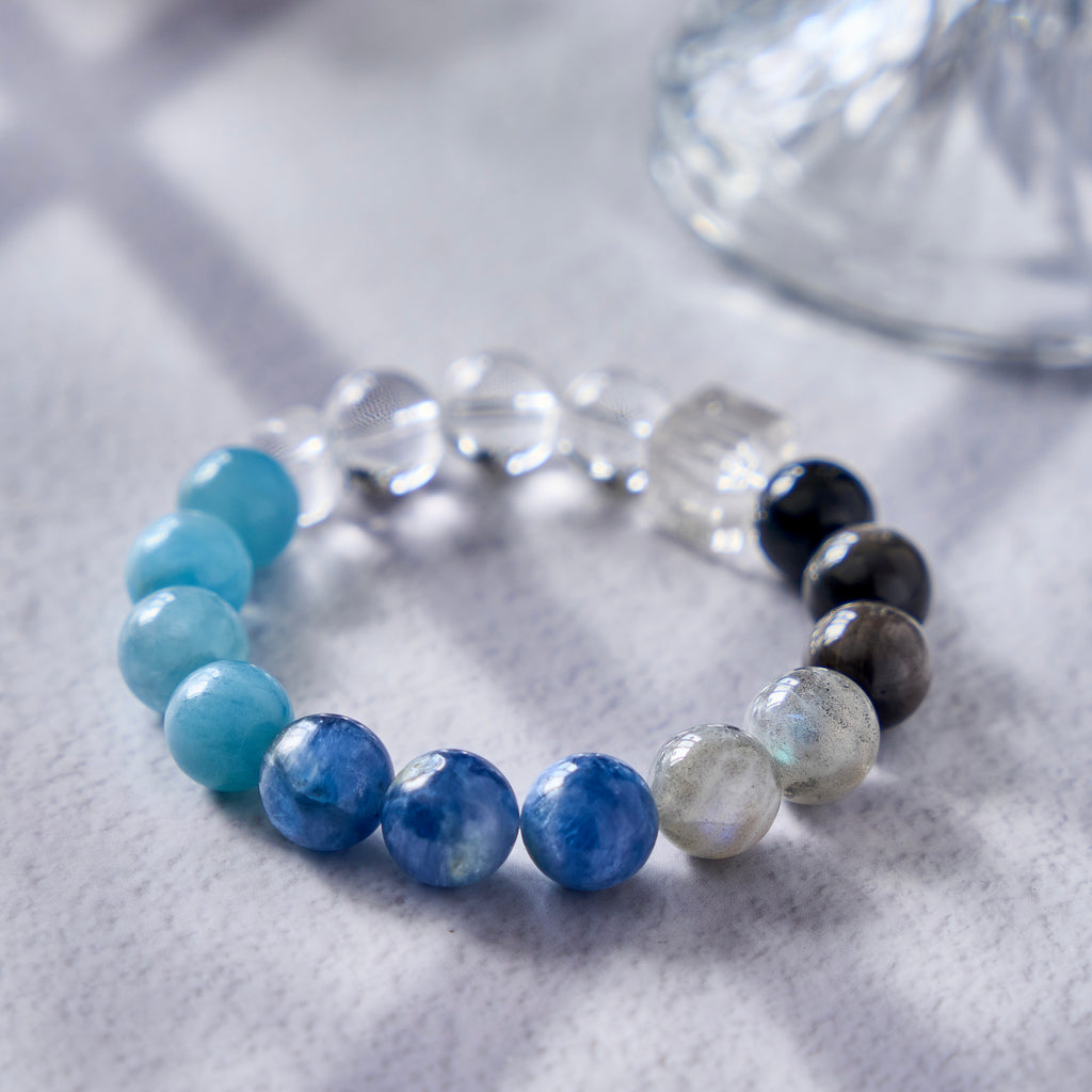 Blue Shield – Aquamarine, Labradorite & Obsidian Bracelet | Clarity · Protection · Communication