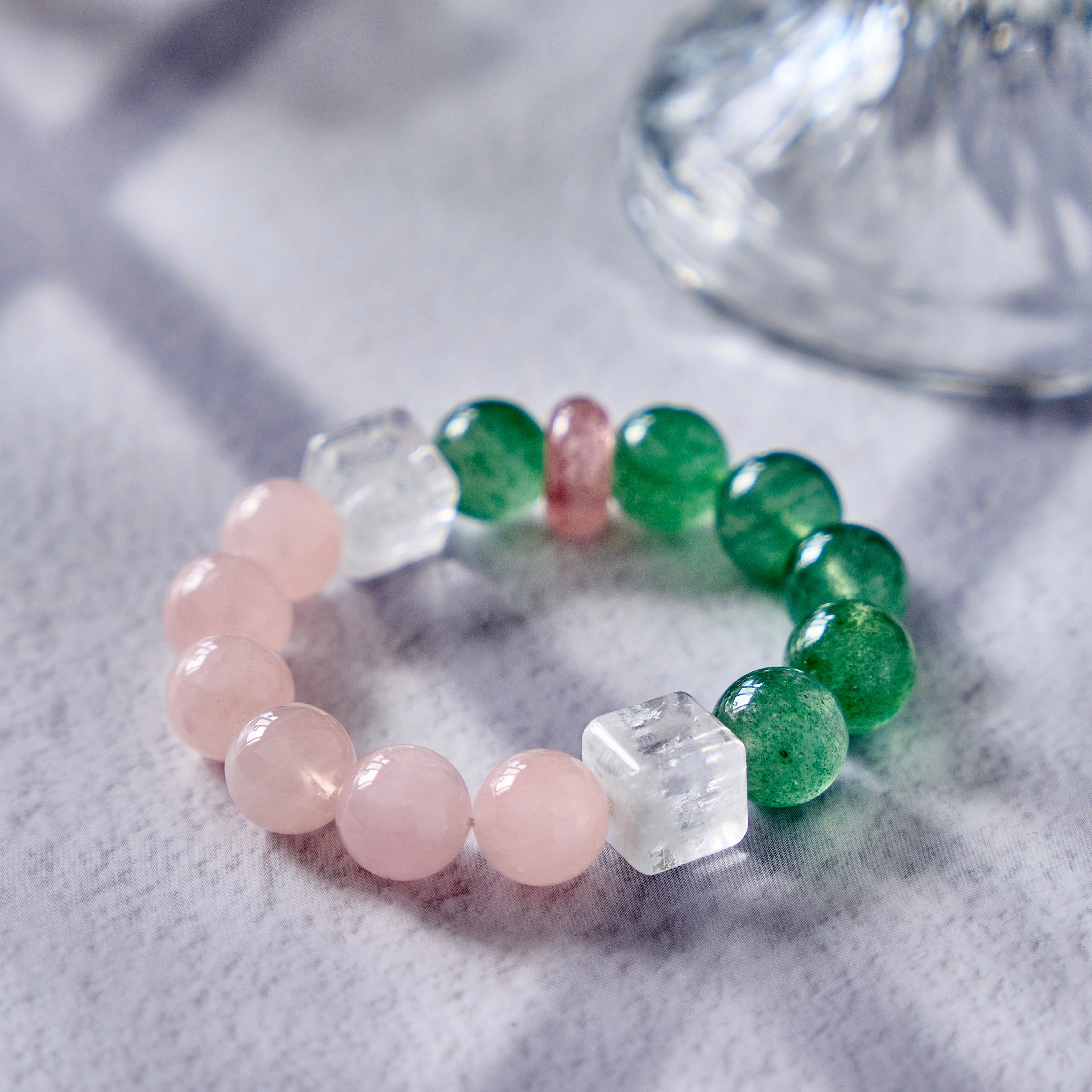 Verdant Rose – Green Strawberry Quartz & Rose Quartz Bracelet | Growth · Love · Heart Renewal