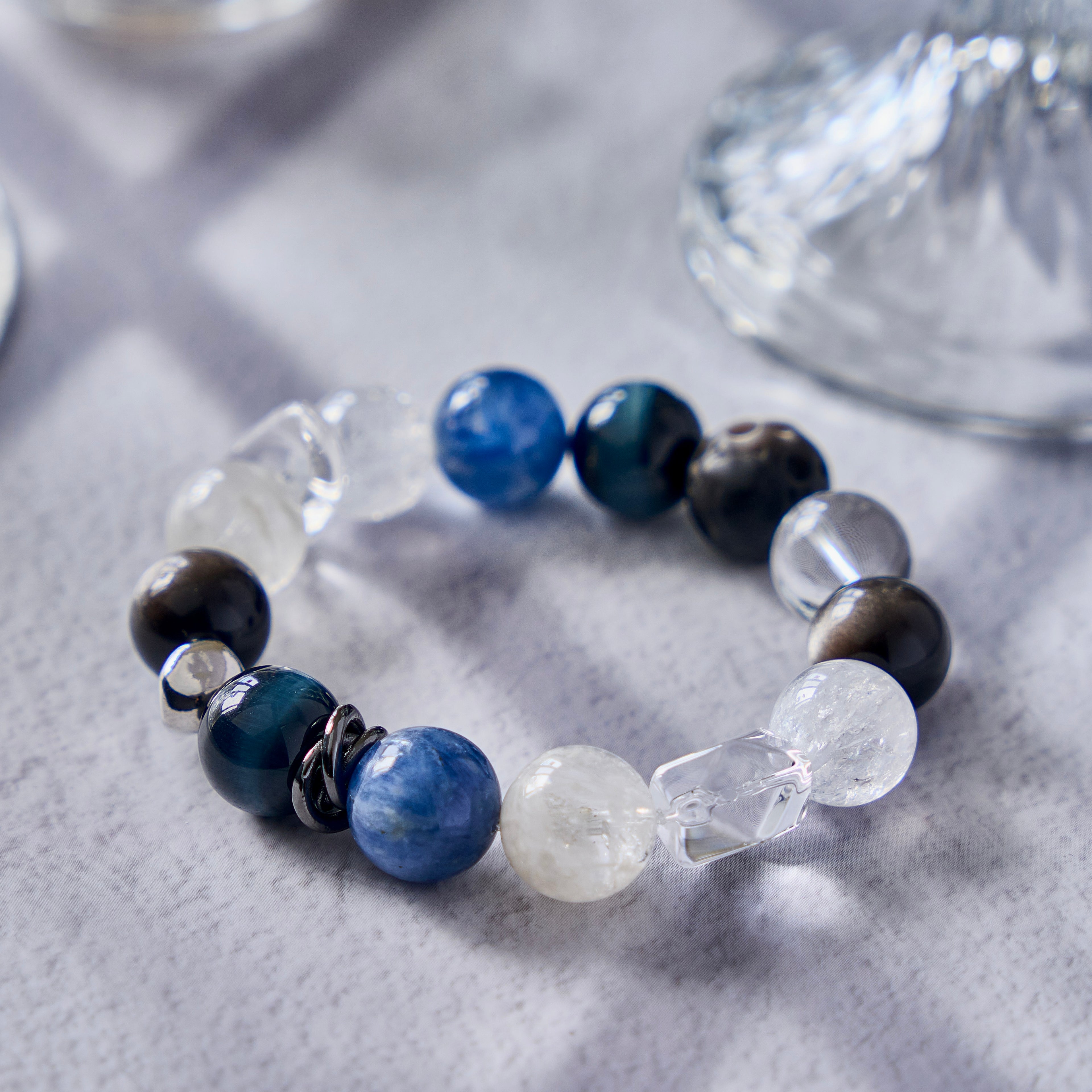 Lunar Tide – Blue Sodalite, Clear Quartz & Obsidian Bracelet | Calm · Clarity · Protection