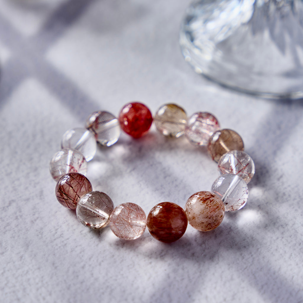 Persephone's Veil – Red Rutilated Quartz & Strawberry Quartz Bracelet | Abundance · Grounding · Vital Energy