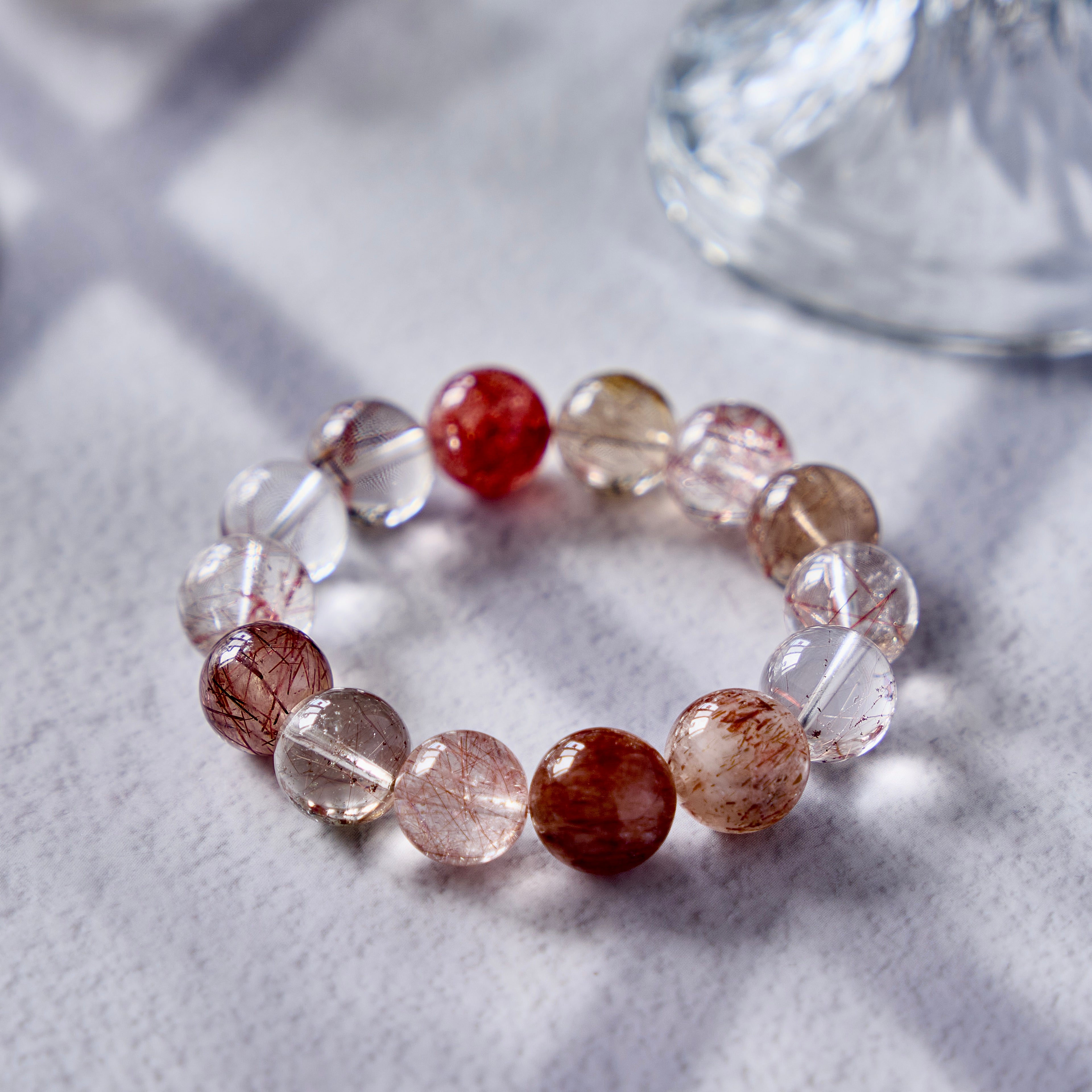 Persephone's Veil – Red Rutilated Quartz & Strawberry Quartz Bracelet | Abundance · Grounding · Vital Energy
