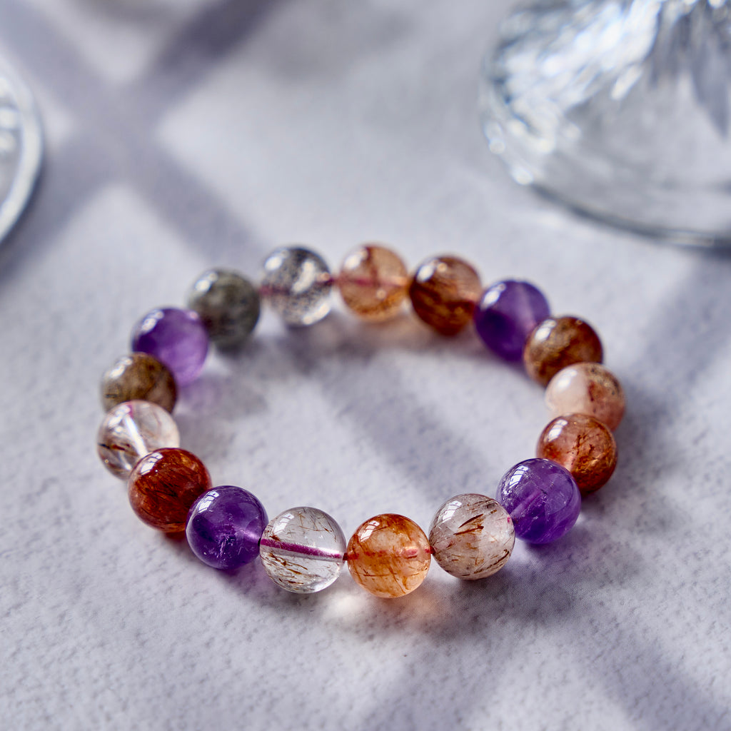 Crimson Violet – Amethyst & Rutilated Quartz Bracelet | Clarity · Vitality · Grounding