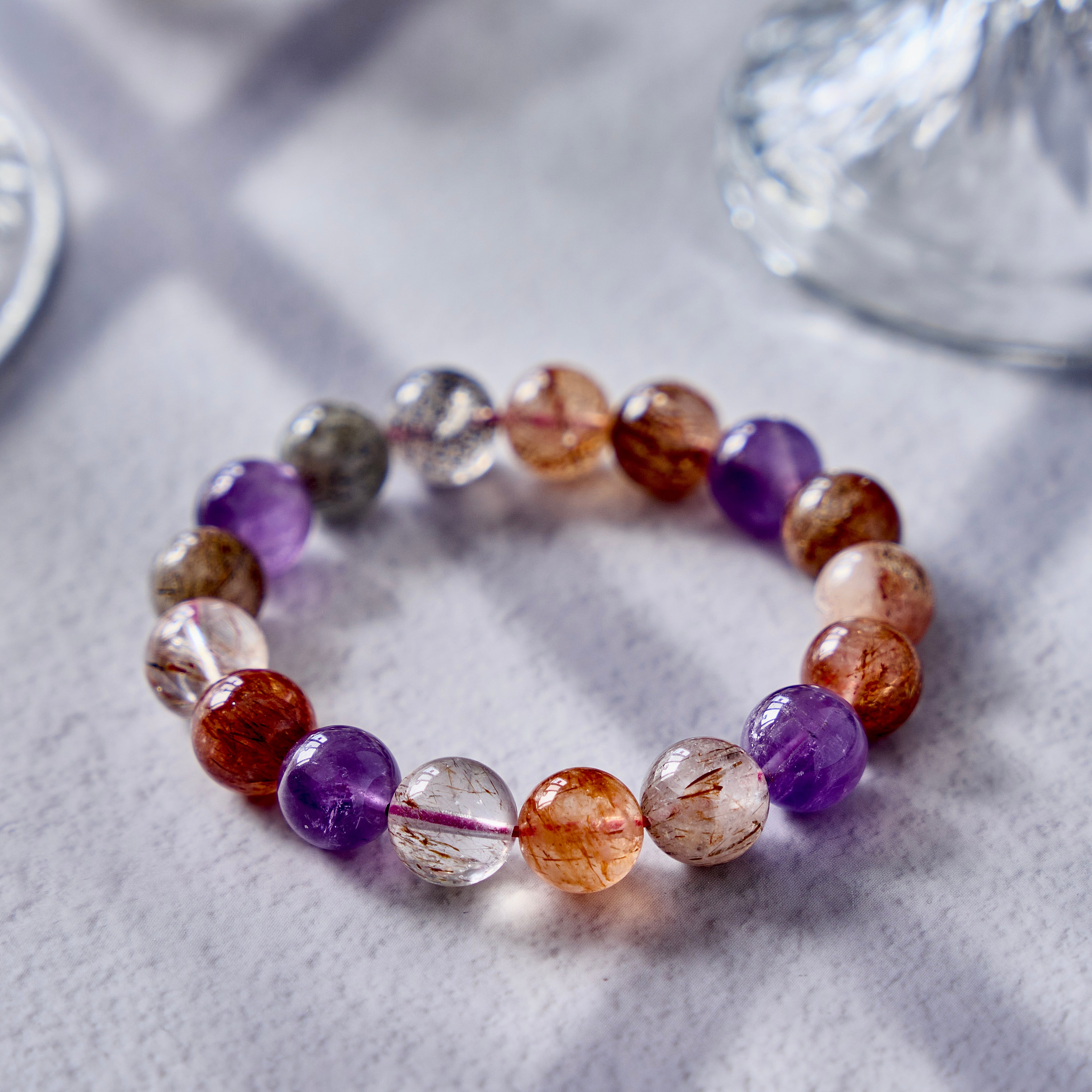 Crimson Violet – Amethyst & Rutilated Quartz Bracelet | Clarity · Vitality · Grounding