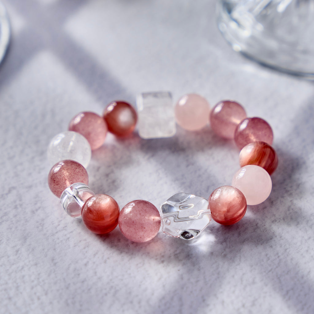 Aphrodite's Bloom – Strawberry Quartz, Rose Quartz & Pink Koi Quartz Bracelet | Self-Love · Heart Healing · Romance