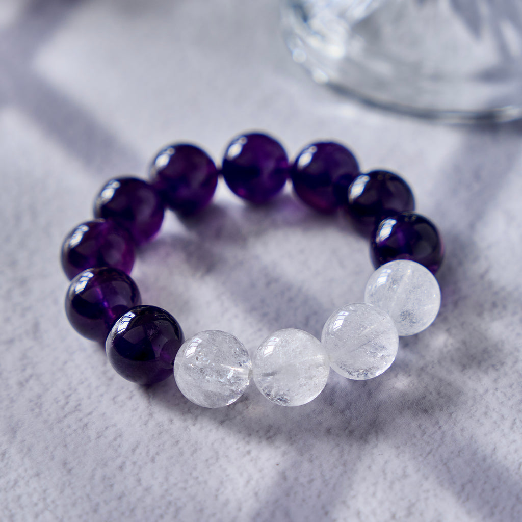 Lunar Violet – Amethyst & Clear Quartz Crystal Bracelet | Calm · Clarity · Intuition