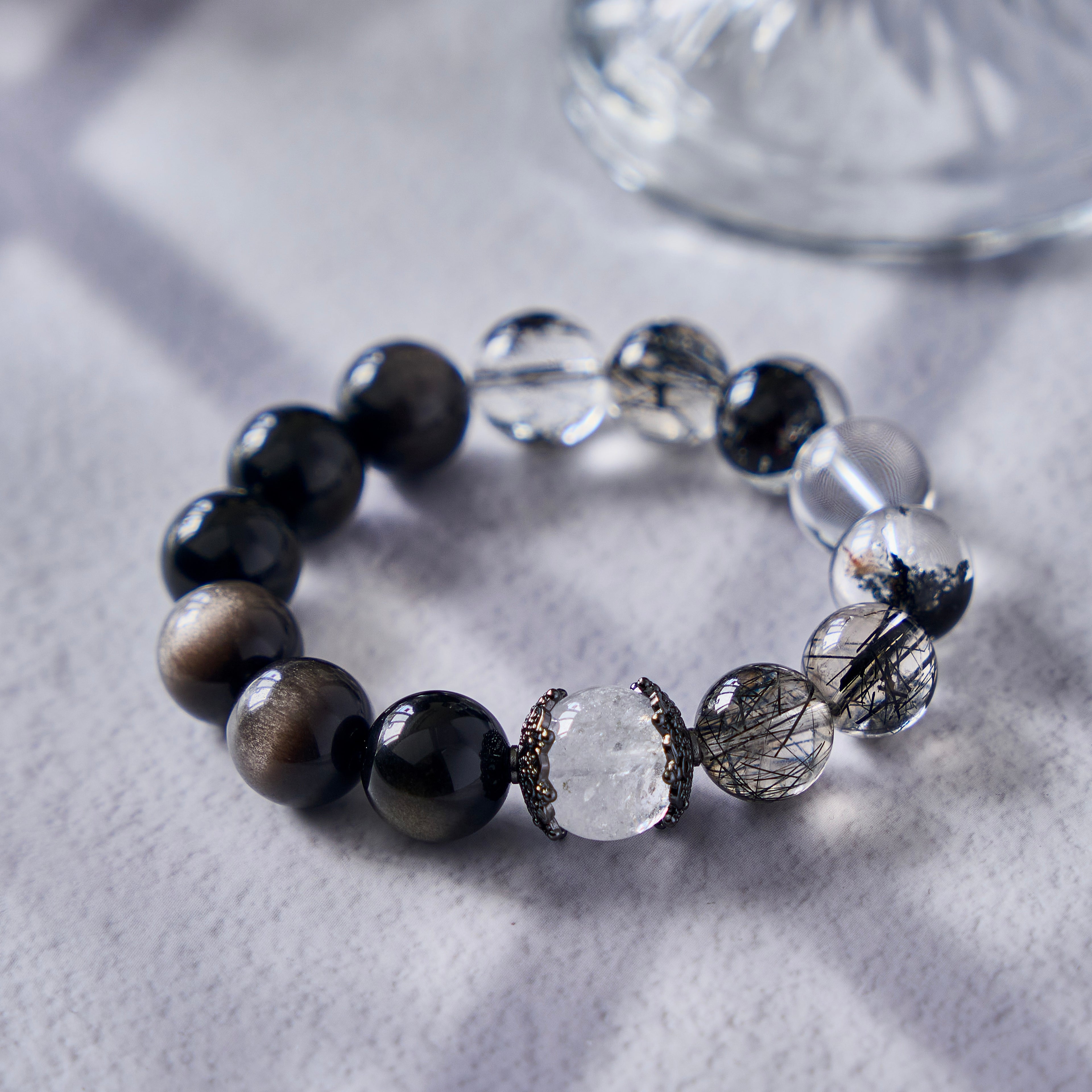 Shadow Lace – Black Rutilated Quartz, Clear Quartz & Obsidian Bracelet | Protection · Clarity · Grounding