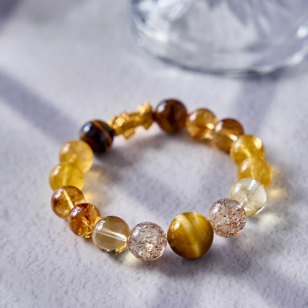 Prosperity Guardian – Tiger's Eye, Citrine & Rutilated Quartz Pixiu Bracelet | Abundance · Protection · Confidence