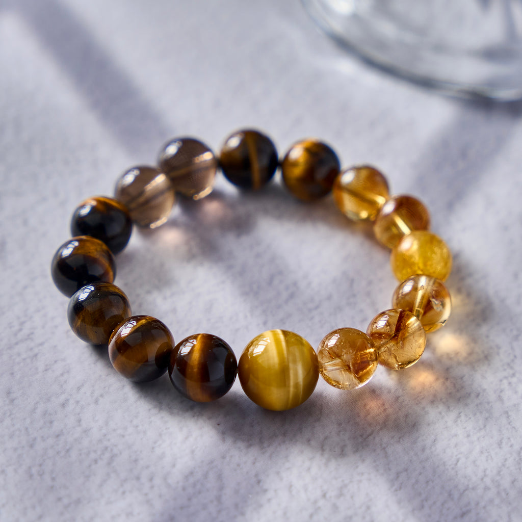 Golden Hearth – Tiger's Eye, Citrine & Smoky Quartz Bracelet | Confidence · Grounding · Warmth