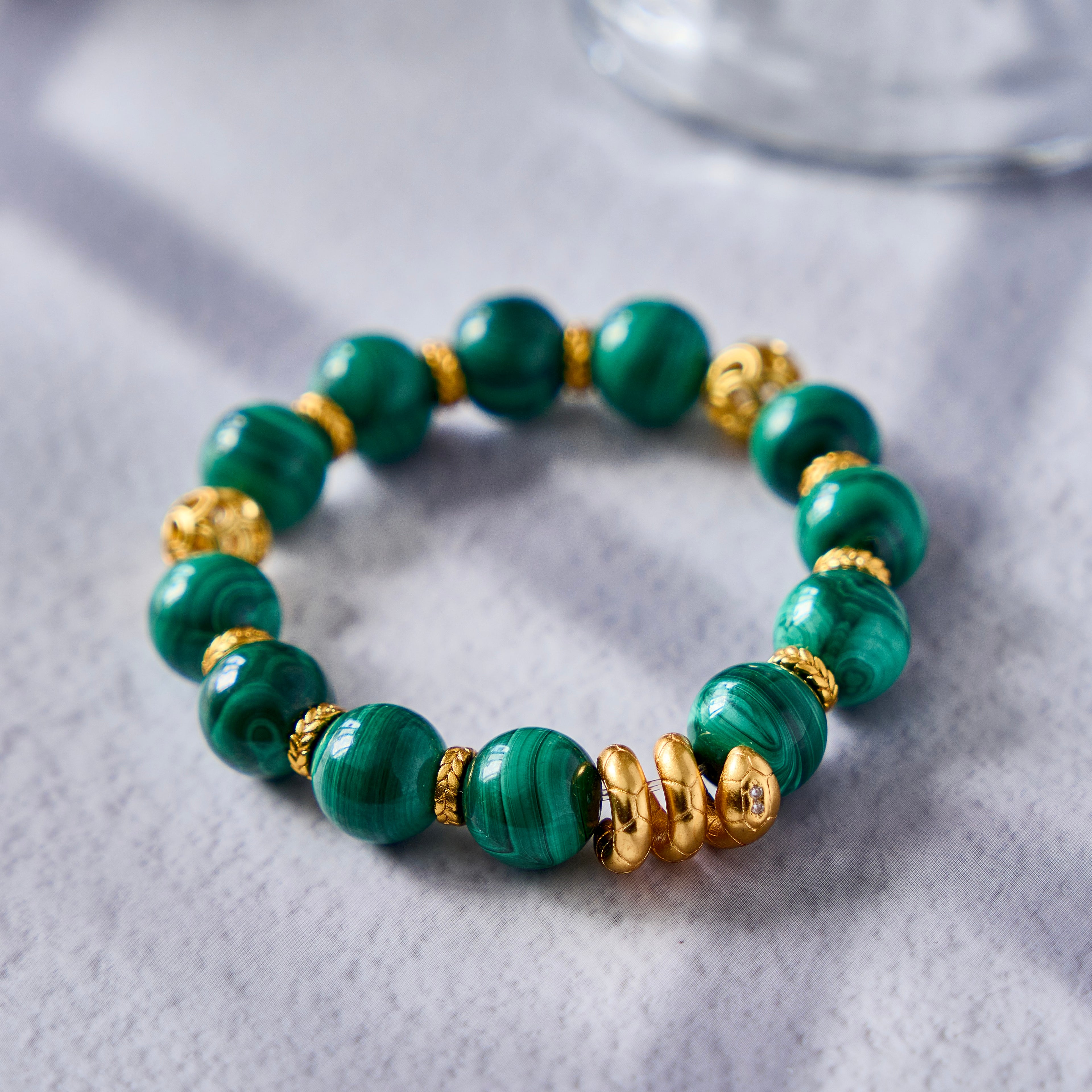 Emerald Fortune – Malachite Bracelet with Gold Accents | Abundance · Grounding · Heart Protection