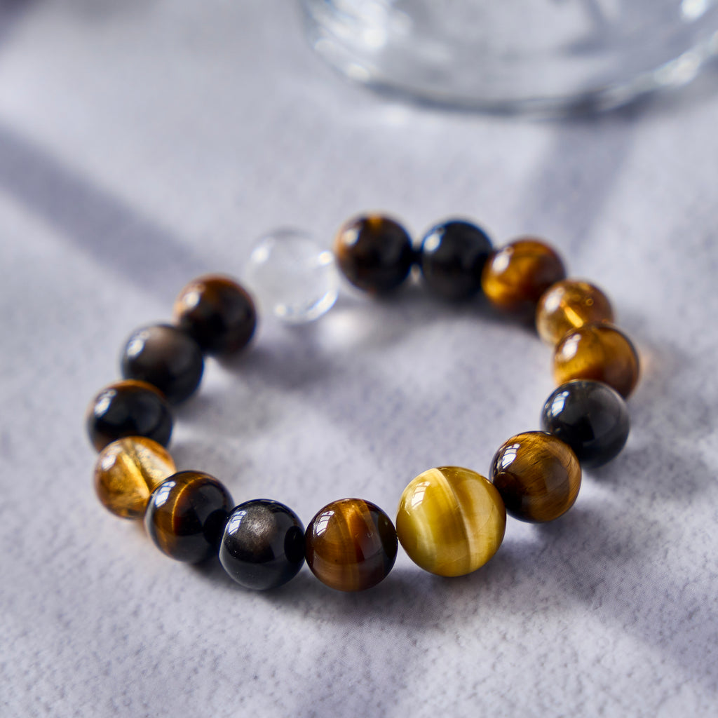Golden Sentinel – Tiger's Eye, Golden Obsidian & Clear Quartz Bracelet | Protection · Confidence · Clarity