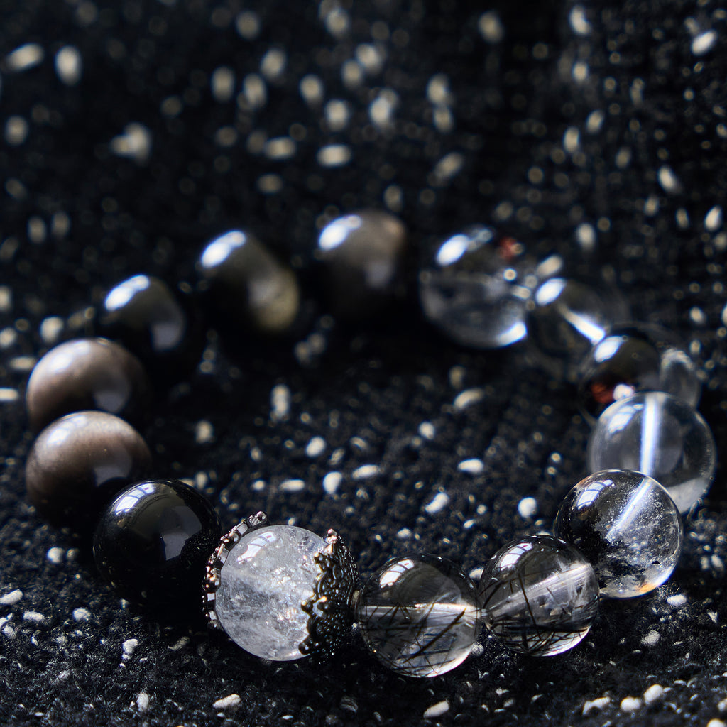 Shadow Lace – Black Rutilated Quartz, Clear Quartz & Obsidian Bracelet | Protection · Clarity · Grounding