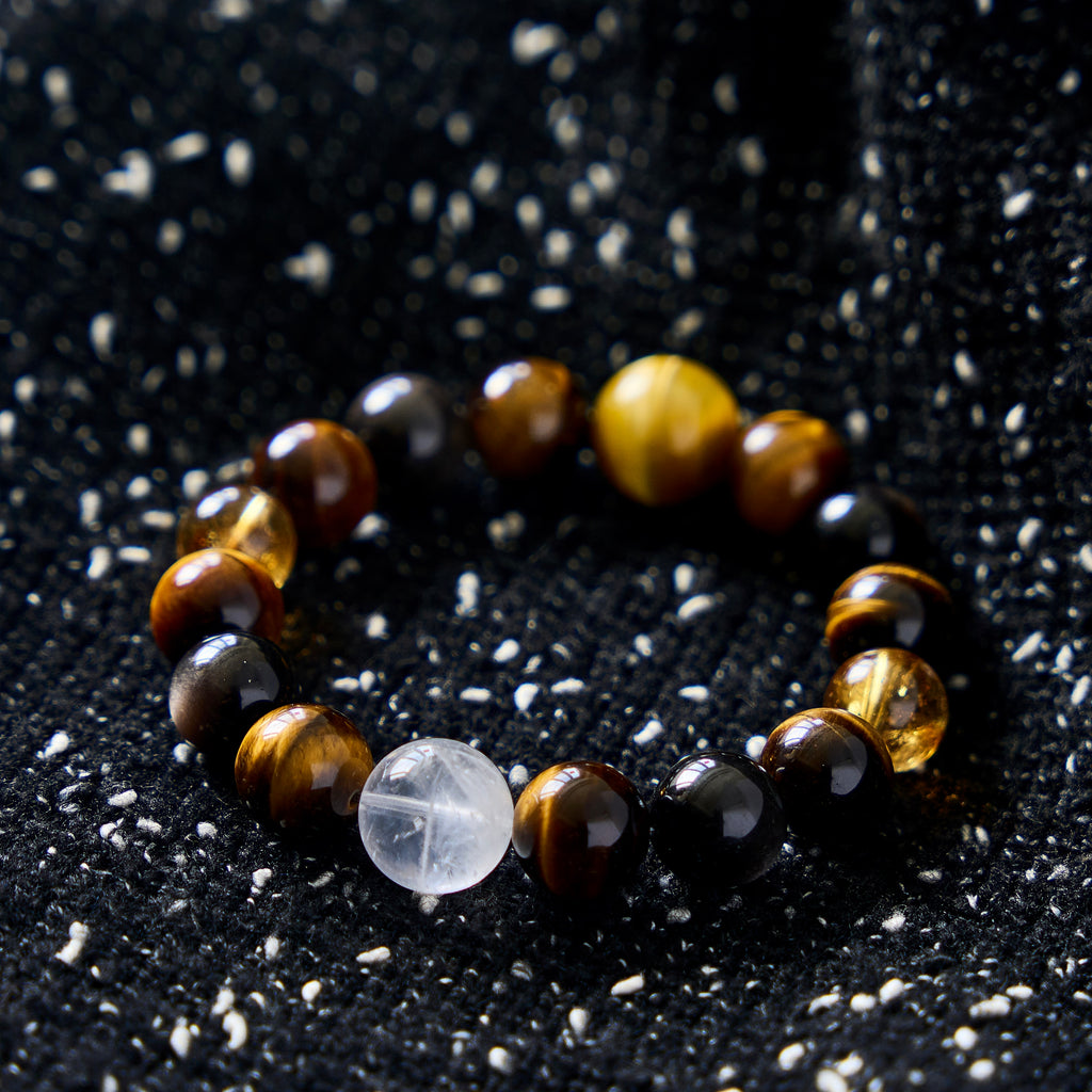 Golden Sentinel – Tiger's Eye, Golden Obsidian & Clear Quartz Bracelet | Protection · Confidence · Clarity