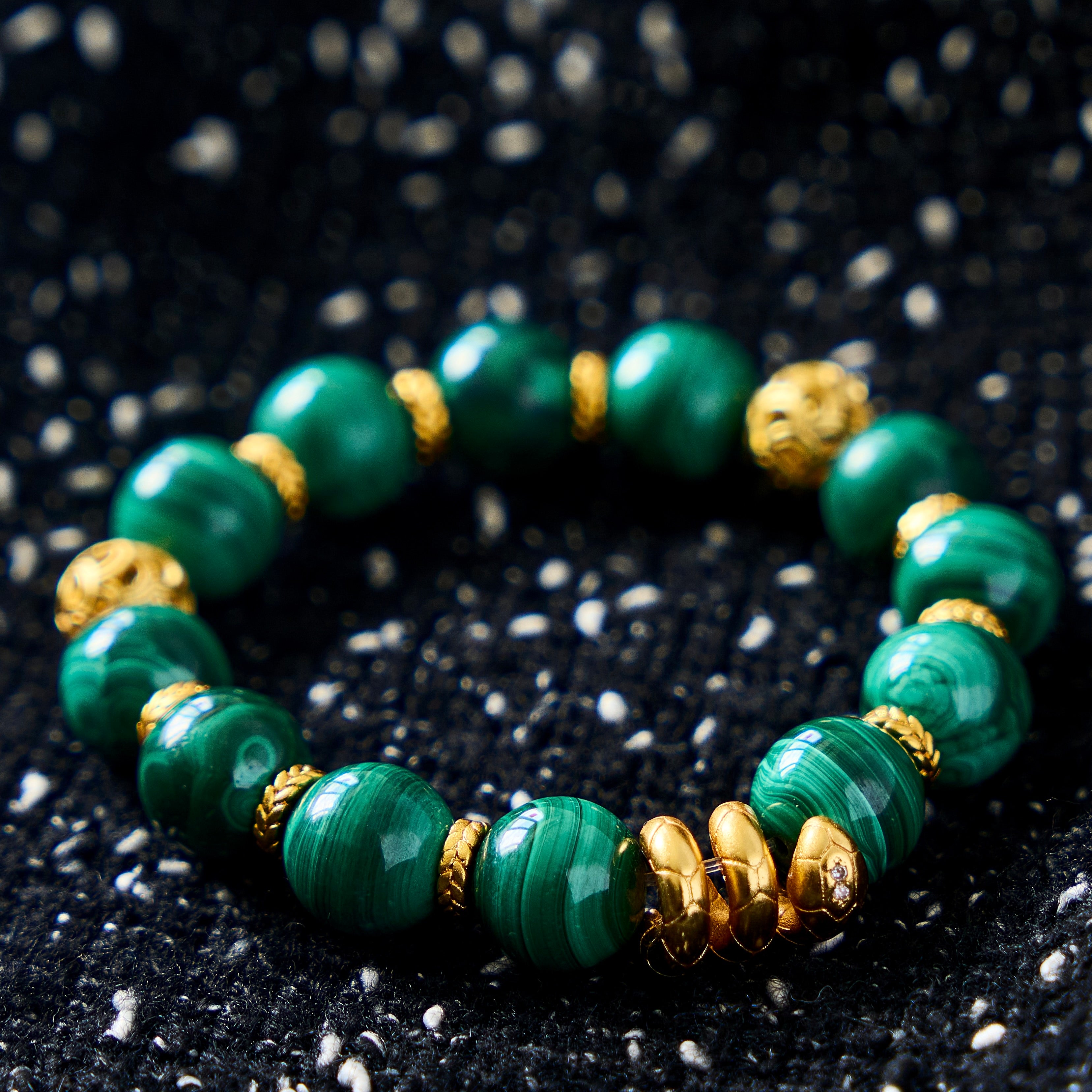 Emerald Fortune – Malachite Bracelet with Gold Accents | Abundance · Grounding · Heart Protection