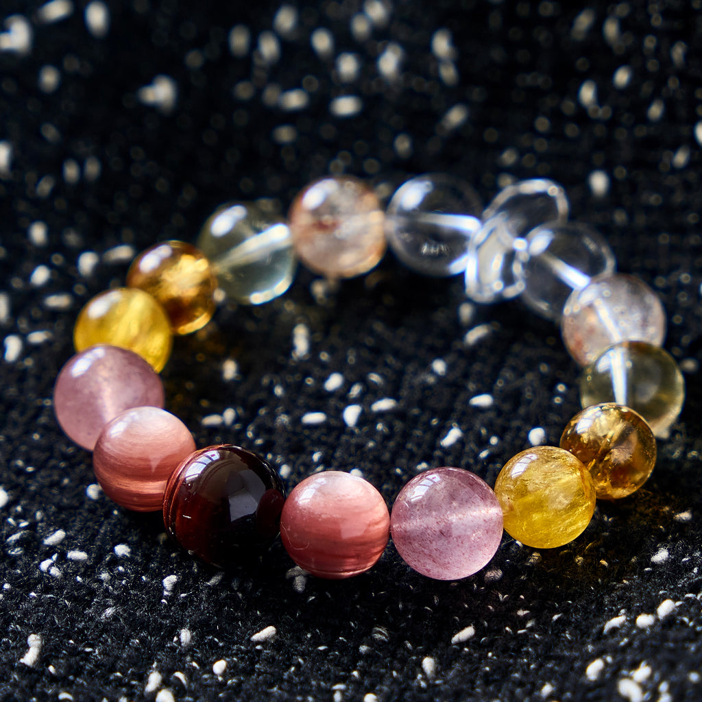 Honey Blush – Strawberry Quartz, Lemon Quartz, Rose Quartz & Clear Quartz Bracelet | Joy · Softness · Clarity