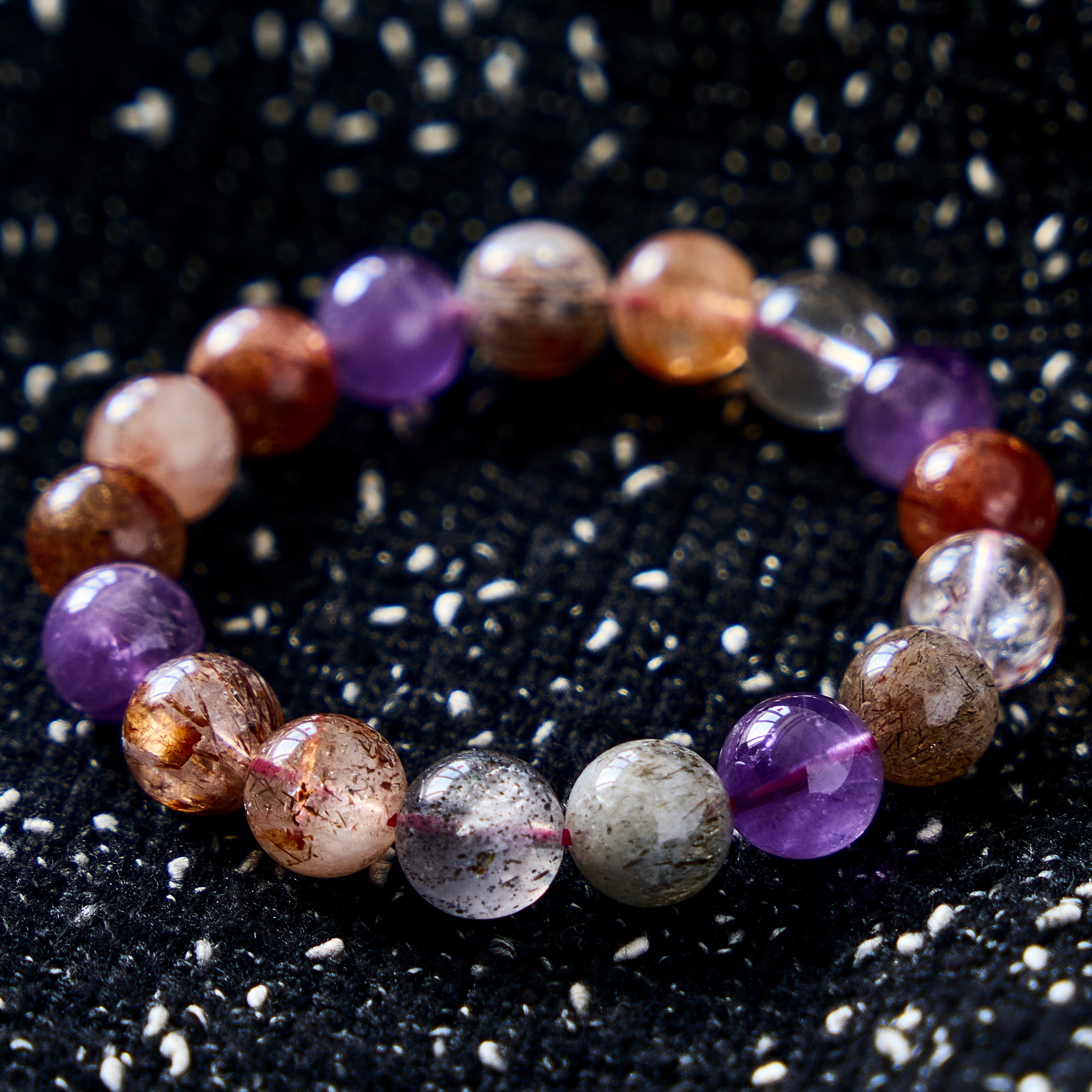 Crimson Violet – Amethyst & Rutilated Quartz Bracelet | Clarity · Vitality · Grounding