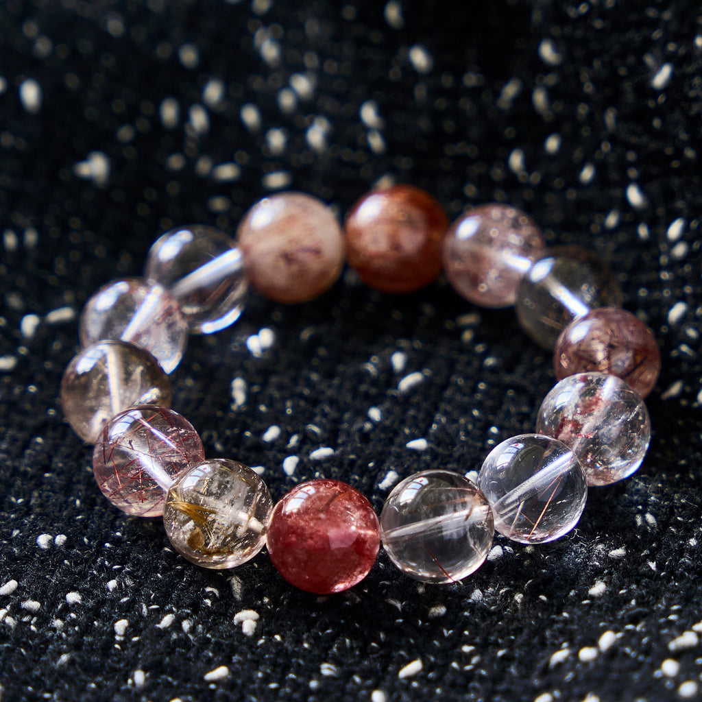 Persephone's Veil – Red Rutilated Quartz & Strawberry Quartz Bracelet | Abundance · Grounding · Vital Energy