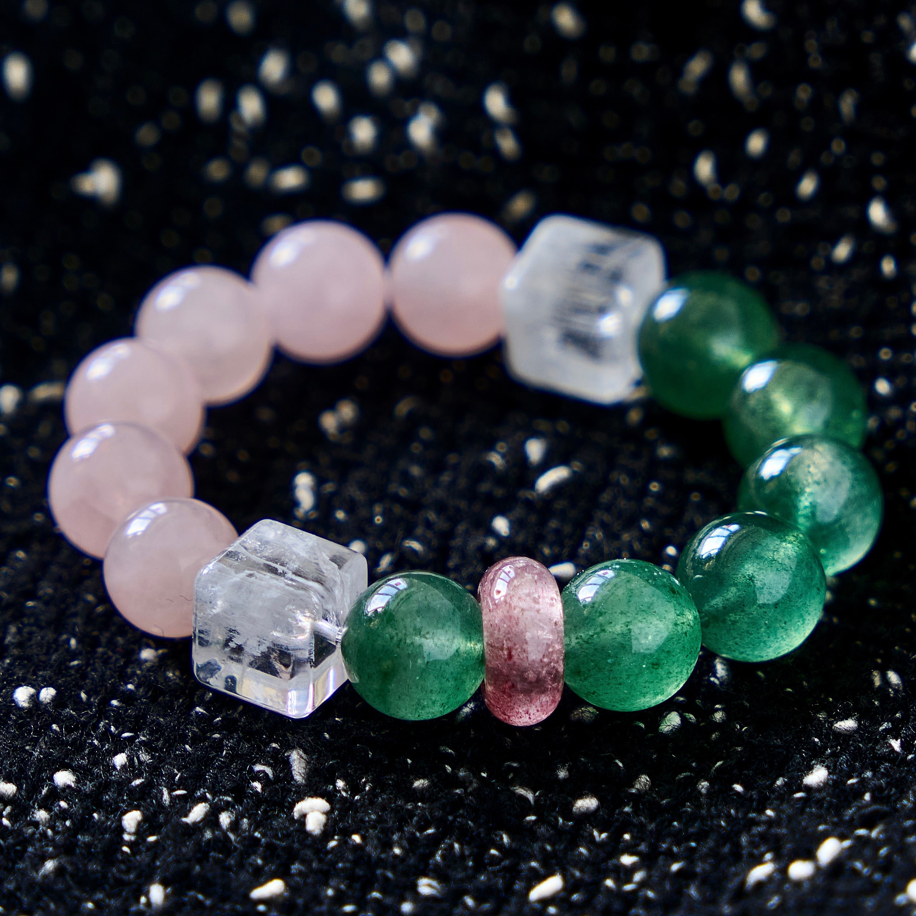 Verdant Rose – Green Strawberry Quartz & Rose Quartz Bracelet | Growth · Love · Heart Renewal